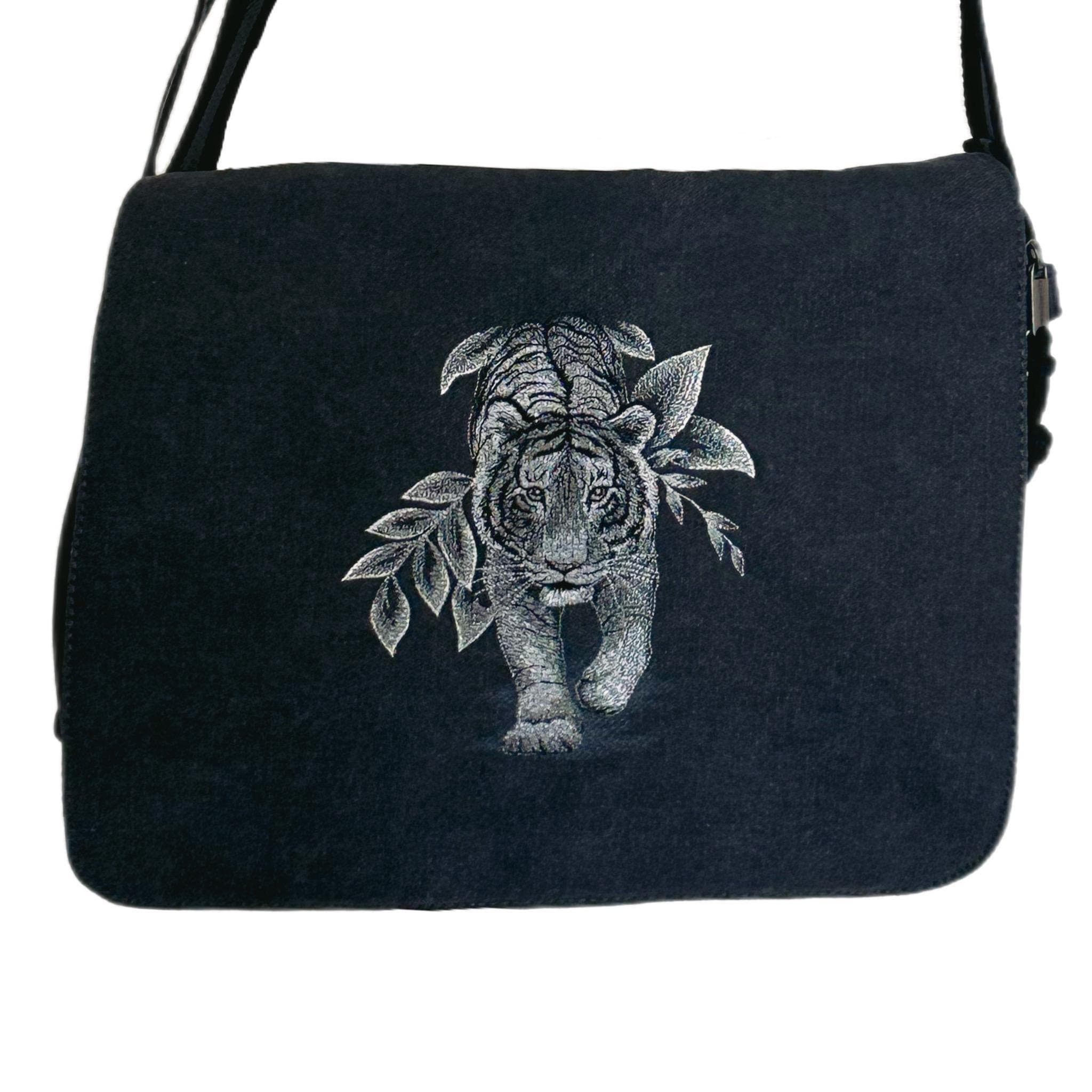 Tiger Embroidered Bag, Cotton Canvas Messenger Bag