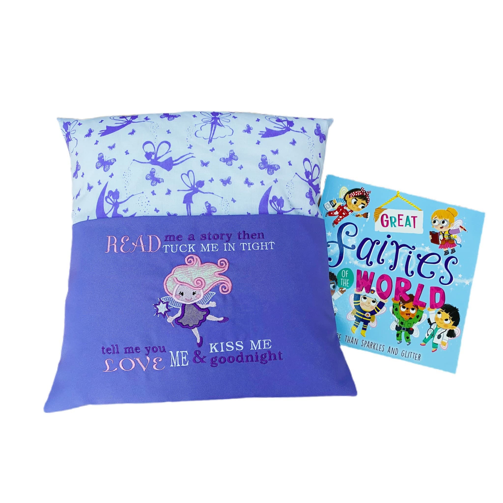 Fairy Reading Cushion: Embroidered Story Book Pocket