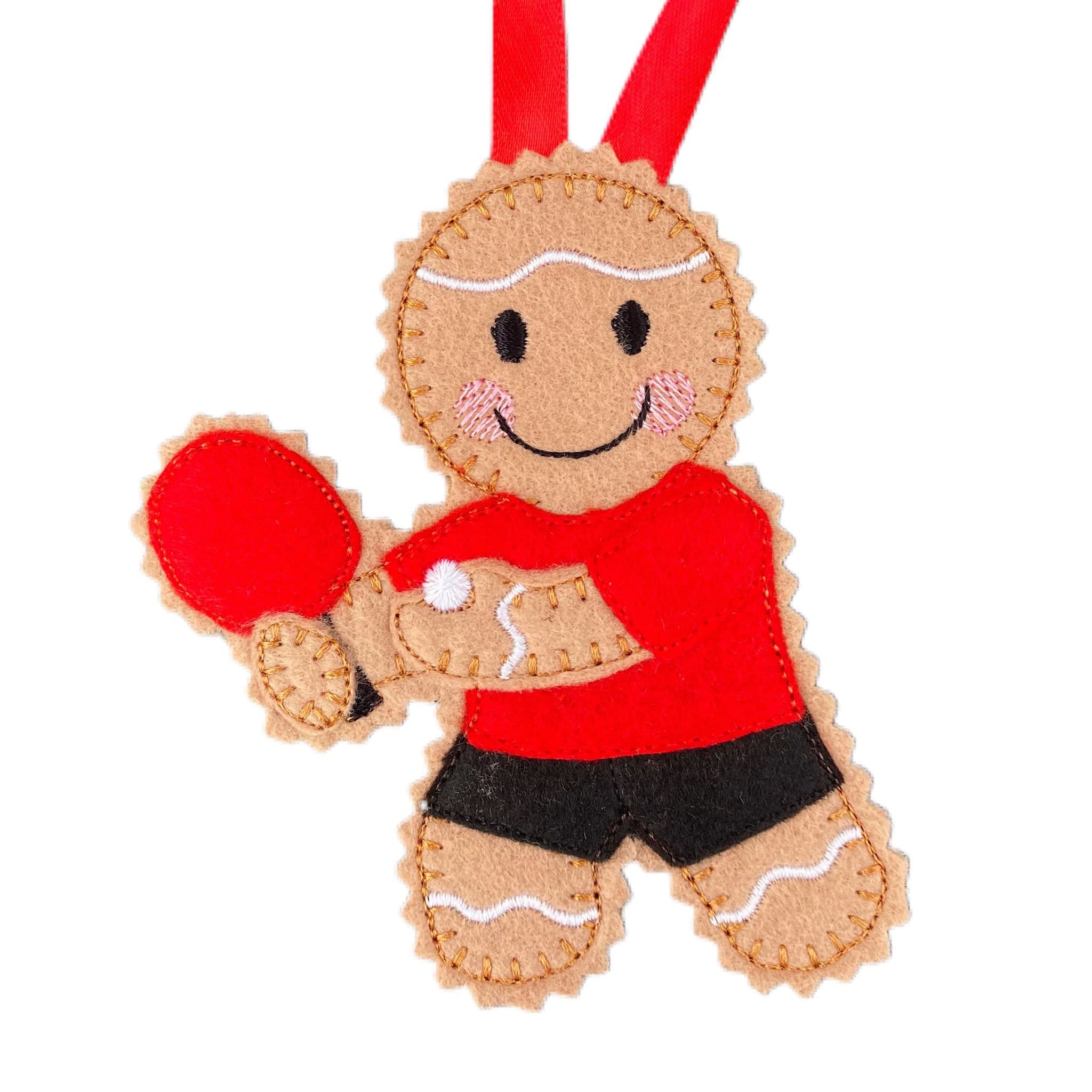 Table Tennis Player Gingerbread Man Felt Decoration — image 2