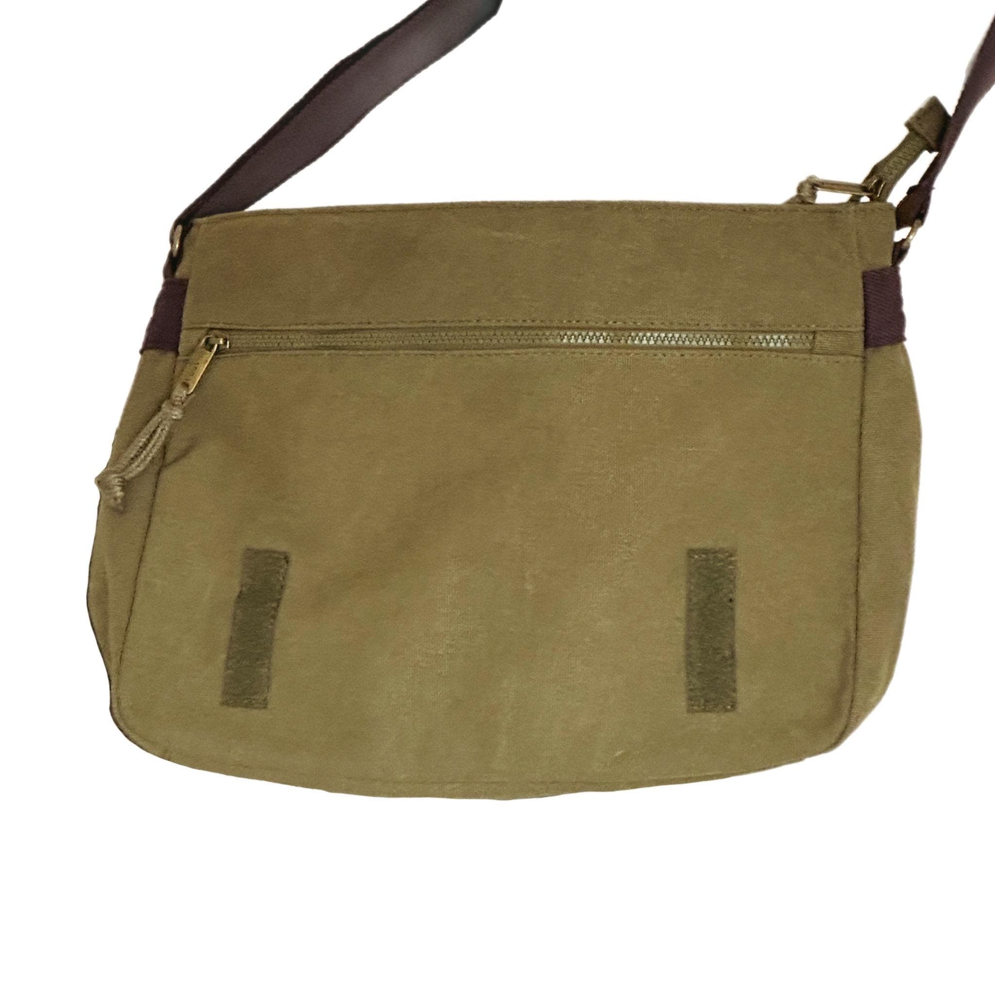 Red Toadstool Embroidered Bag, Cotton Canvas Khaki Messenger Bag — image 8