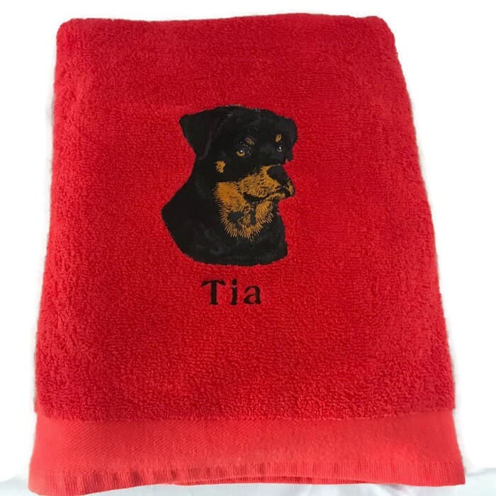 Embroidered Rottweiler Dog Bath Towel, Personalized Gift