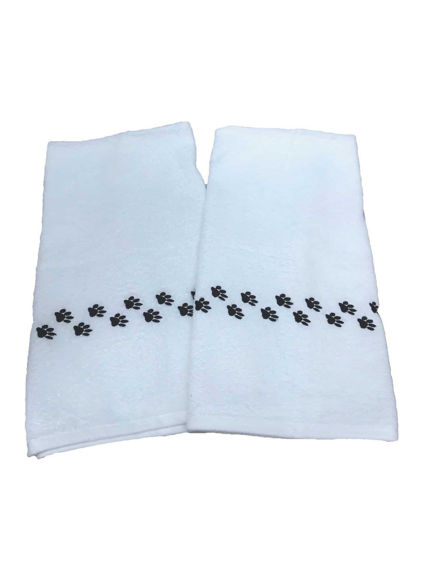 Paw Print Embroidered Hand Towels - Dog Lover Gift (Set of 2)