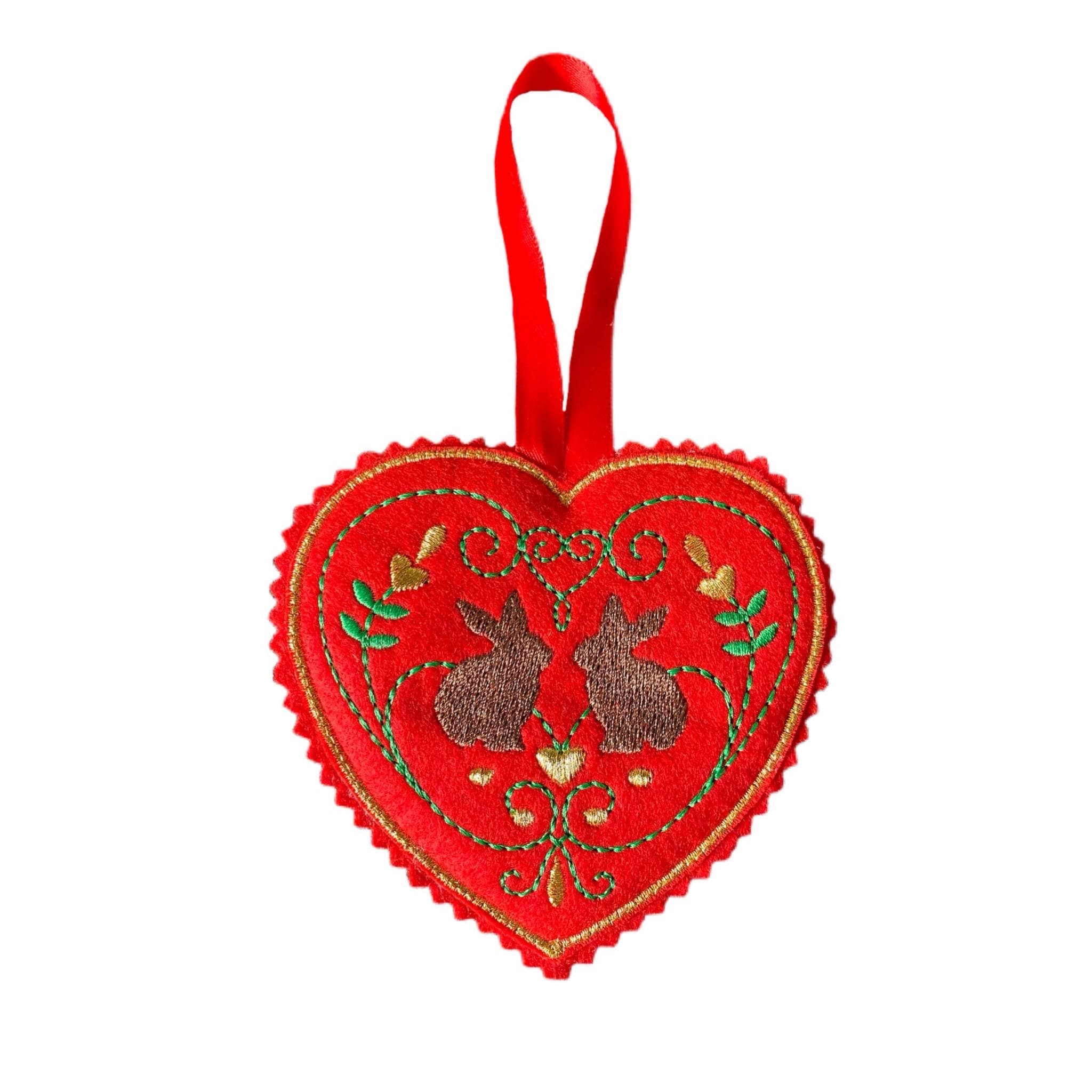Bunnies Red Heart Felt Decoration — image 2