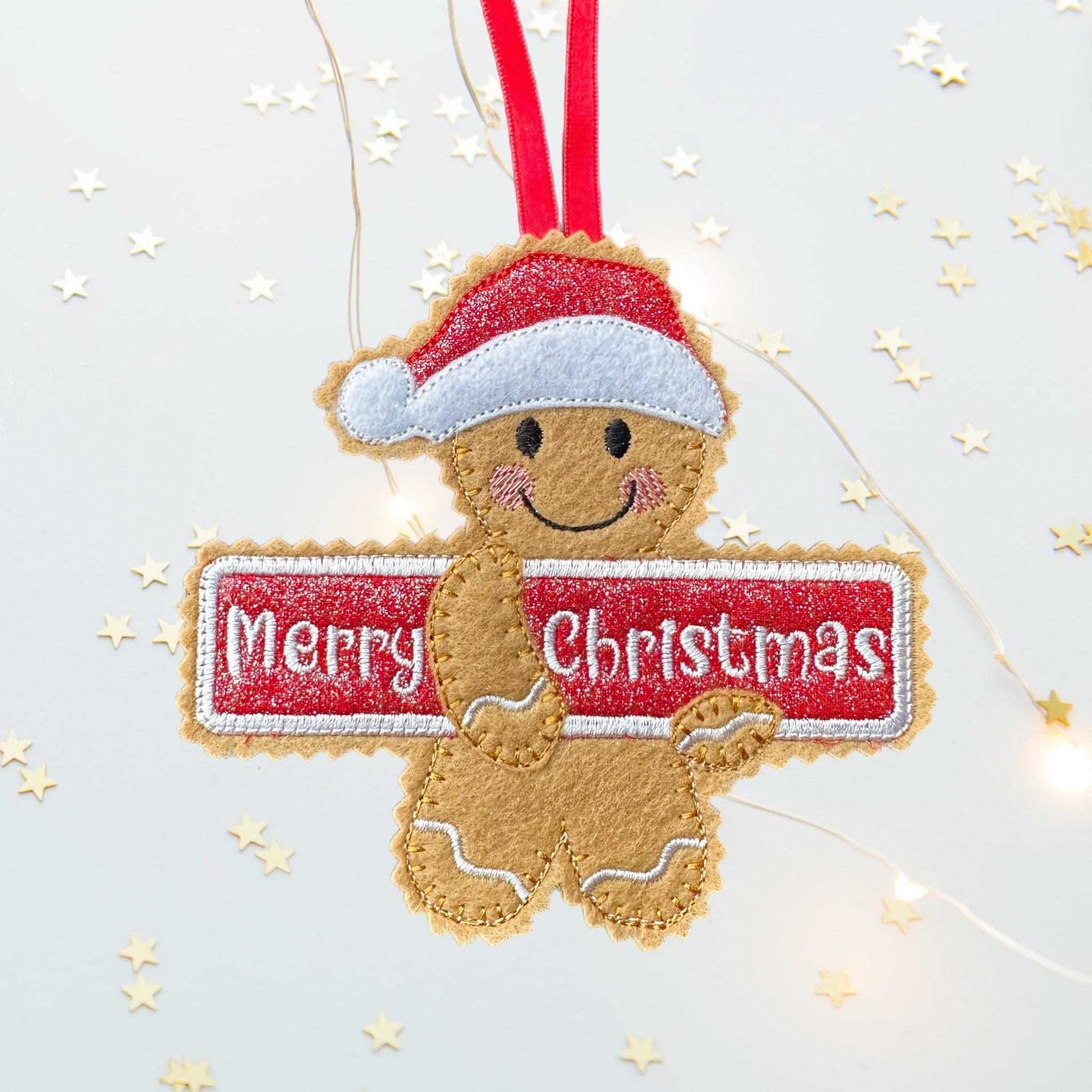 Merry Christmas Sign Gingerbread Man Felt Decoration