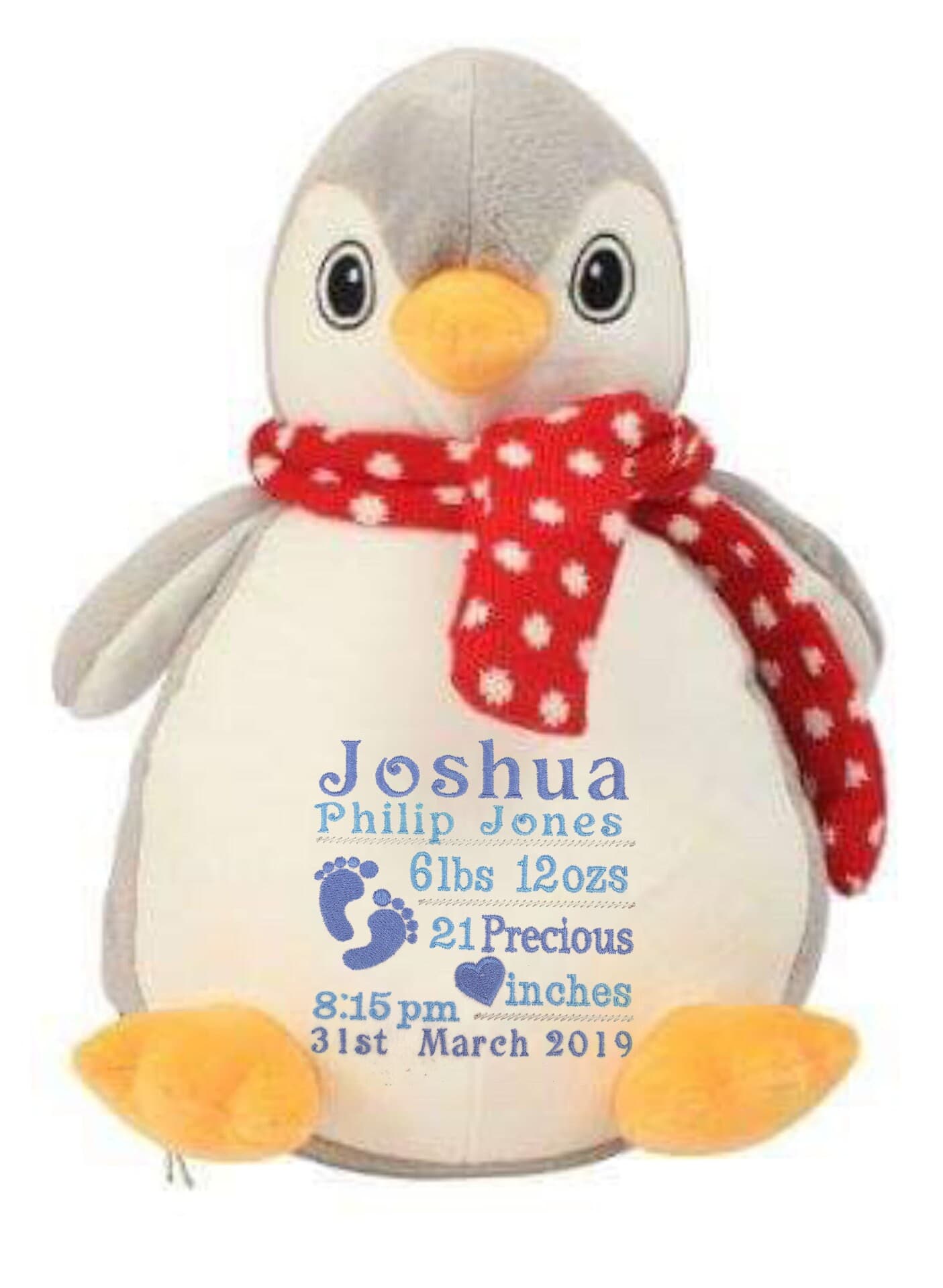 Penguin Personalised Soft Toy,  Personalised Embroidered Teddy, Custom bear, girl / boy Christmas gift. — image 2