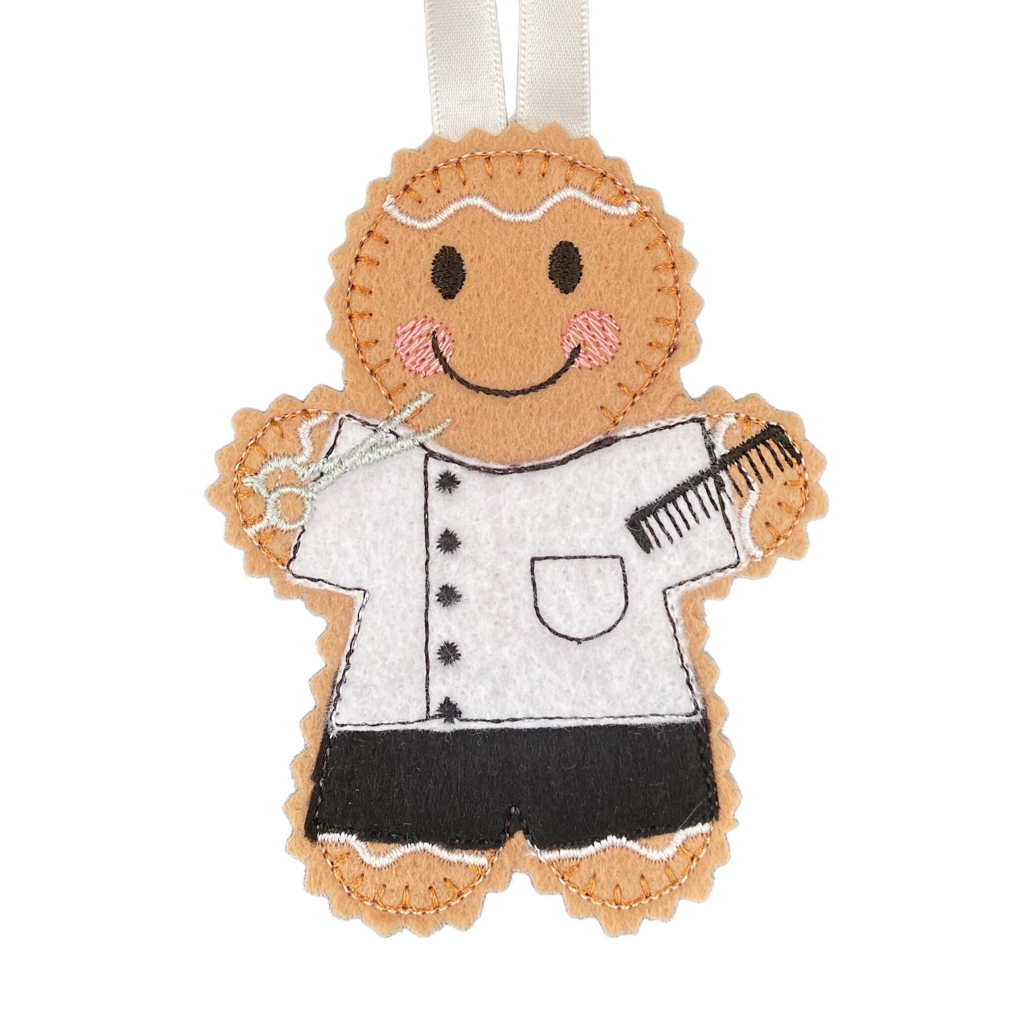 Barber / hairdresser Gingerbread Man Felt Decoration — image 2