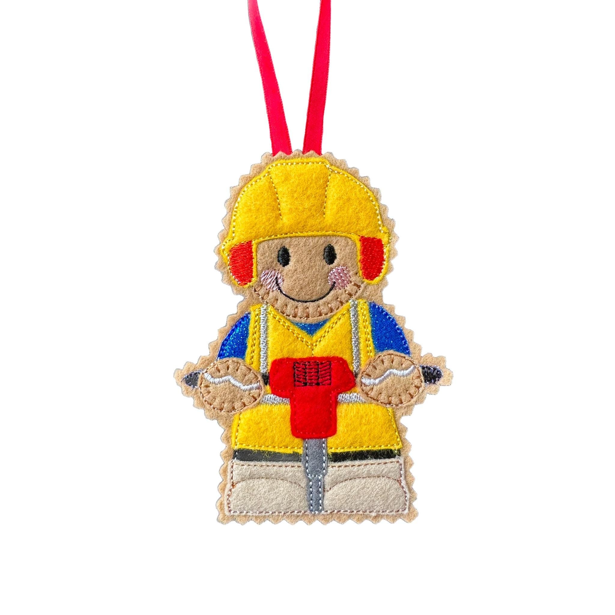 Builder with Jackhammer Gingerbread Felt Decoration