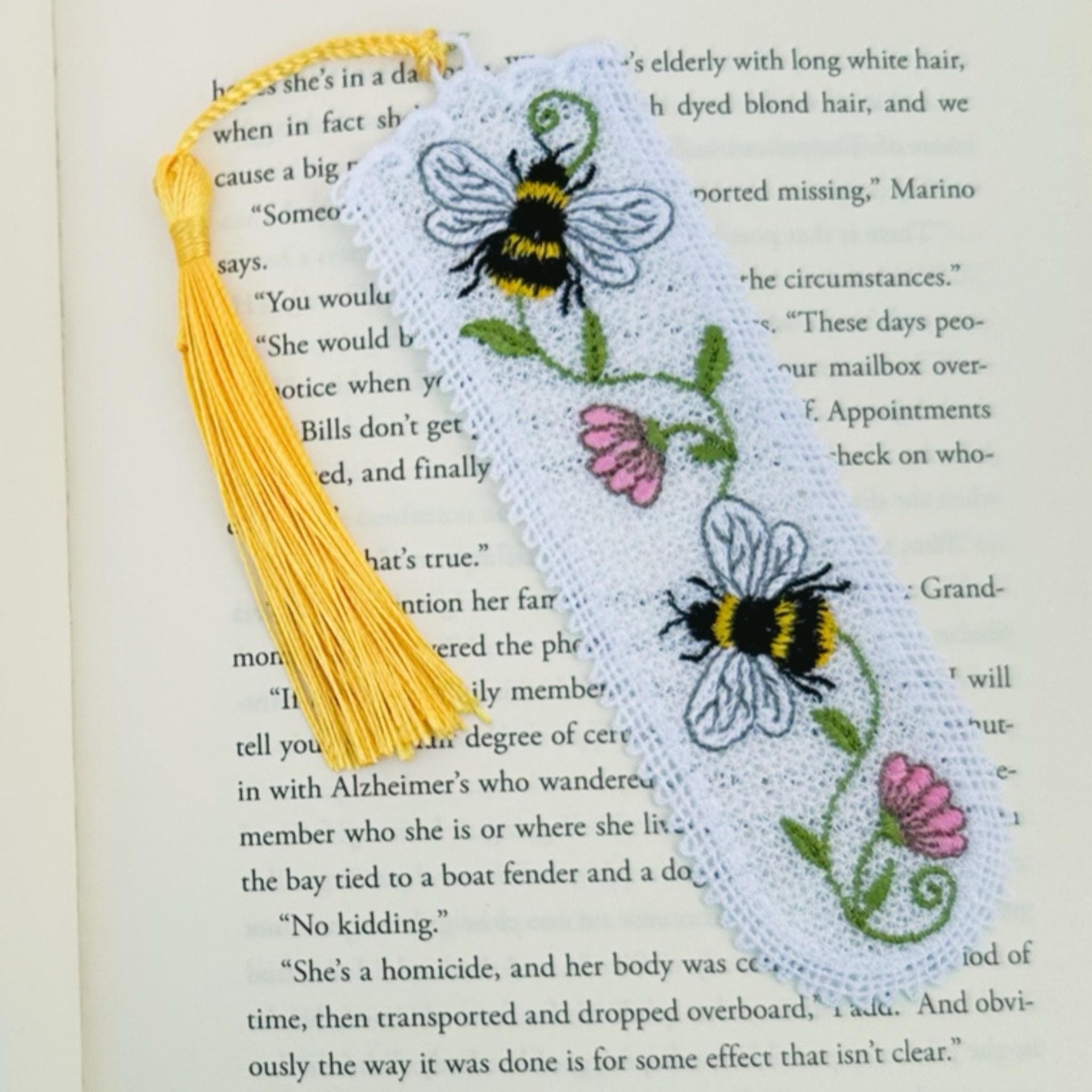 Bee & Flowers Lace Embroidered Bookmark — image 2