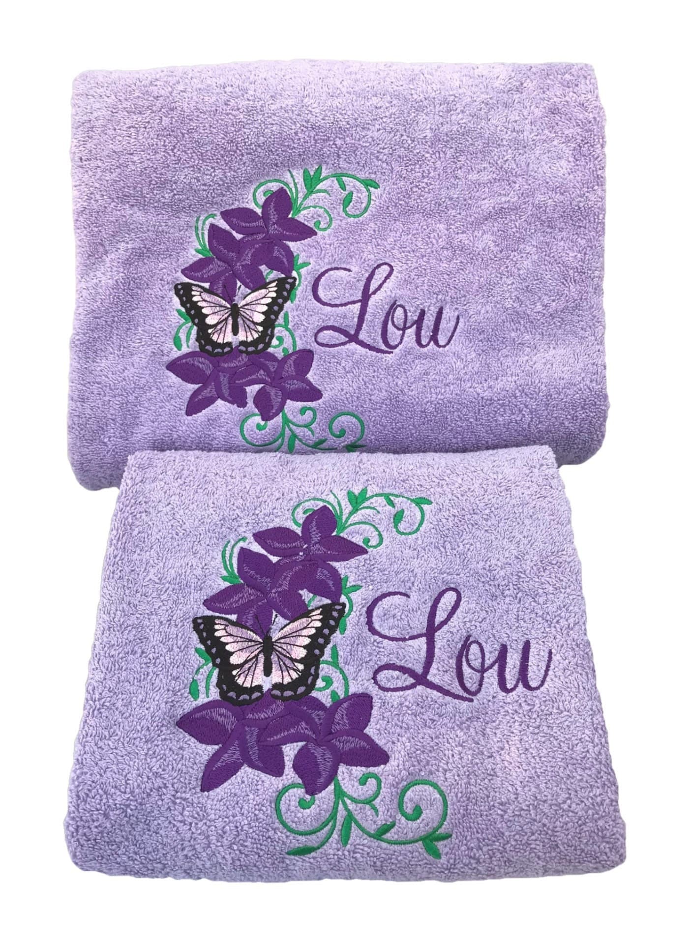 Personalized Lilac Towel Set: Embroidered Butterfly Floral Design — image 2