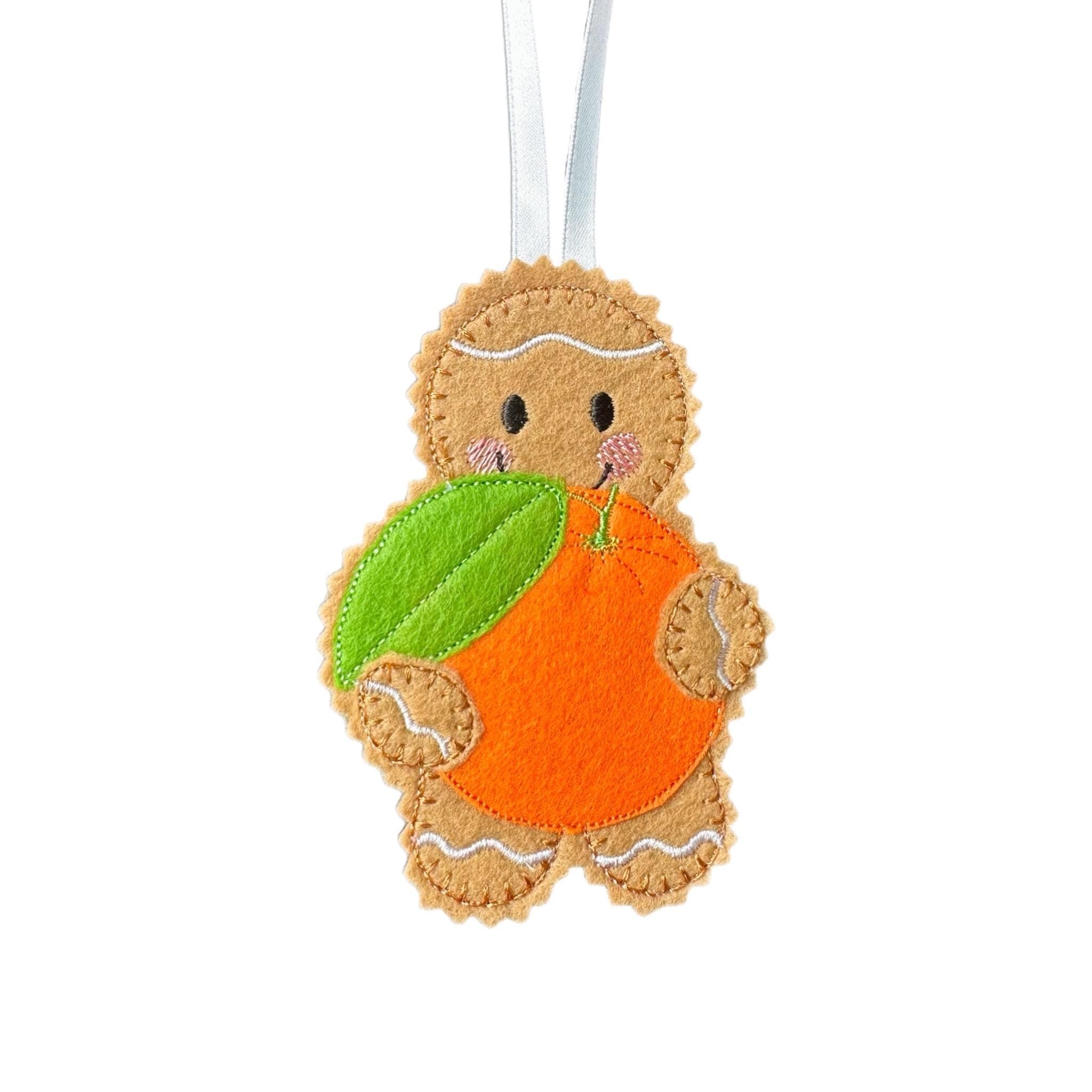 Orange Felt Gingerbread Ornament: Handmade Christmas Tree Decor