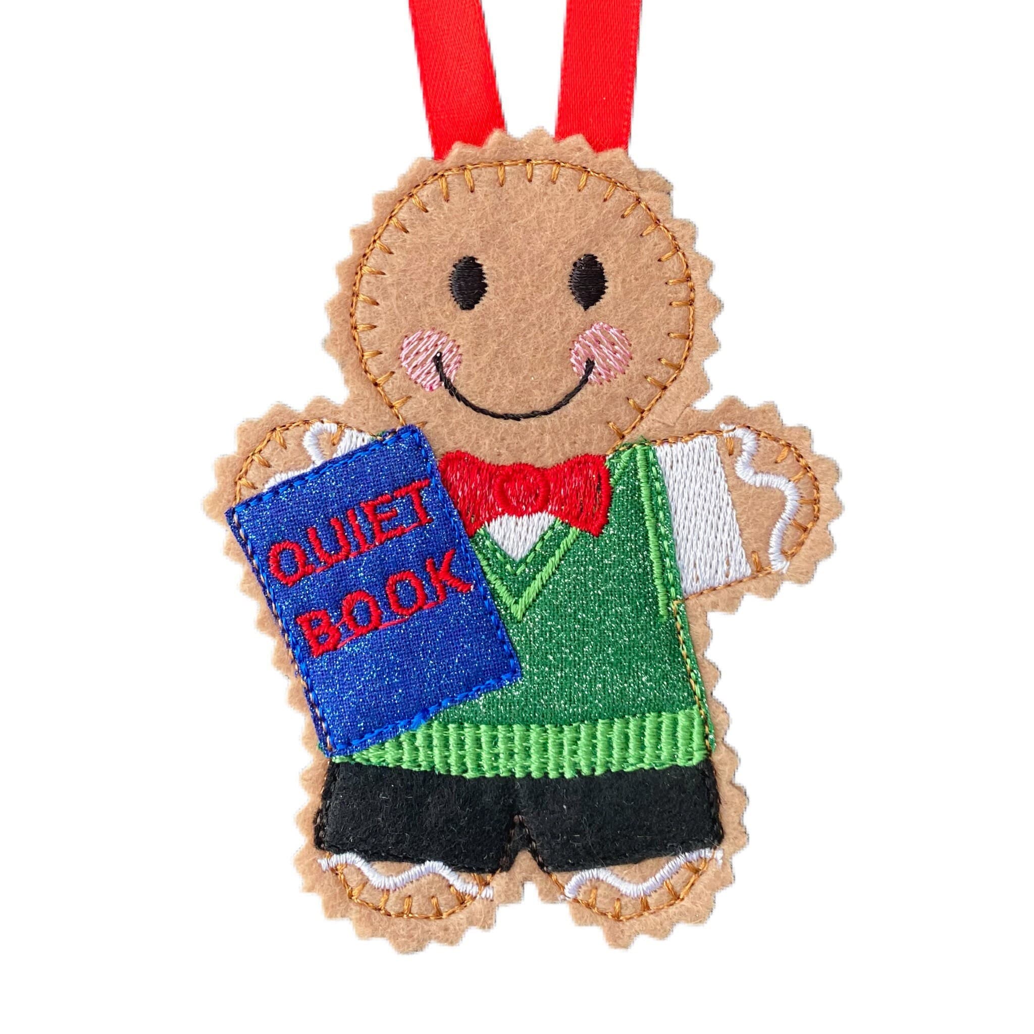 Librarian Reading / Bookworm Gingerbread Man Felt Decoration — image 2
