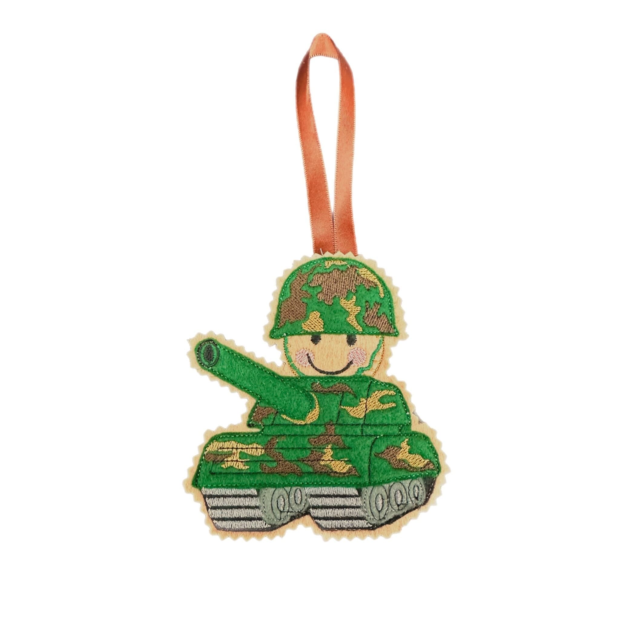 Army Tank Soldier Gingerbread Man Felt Decoration