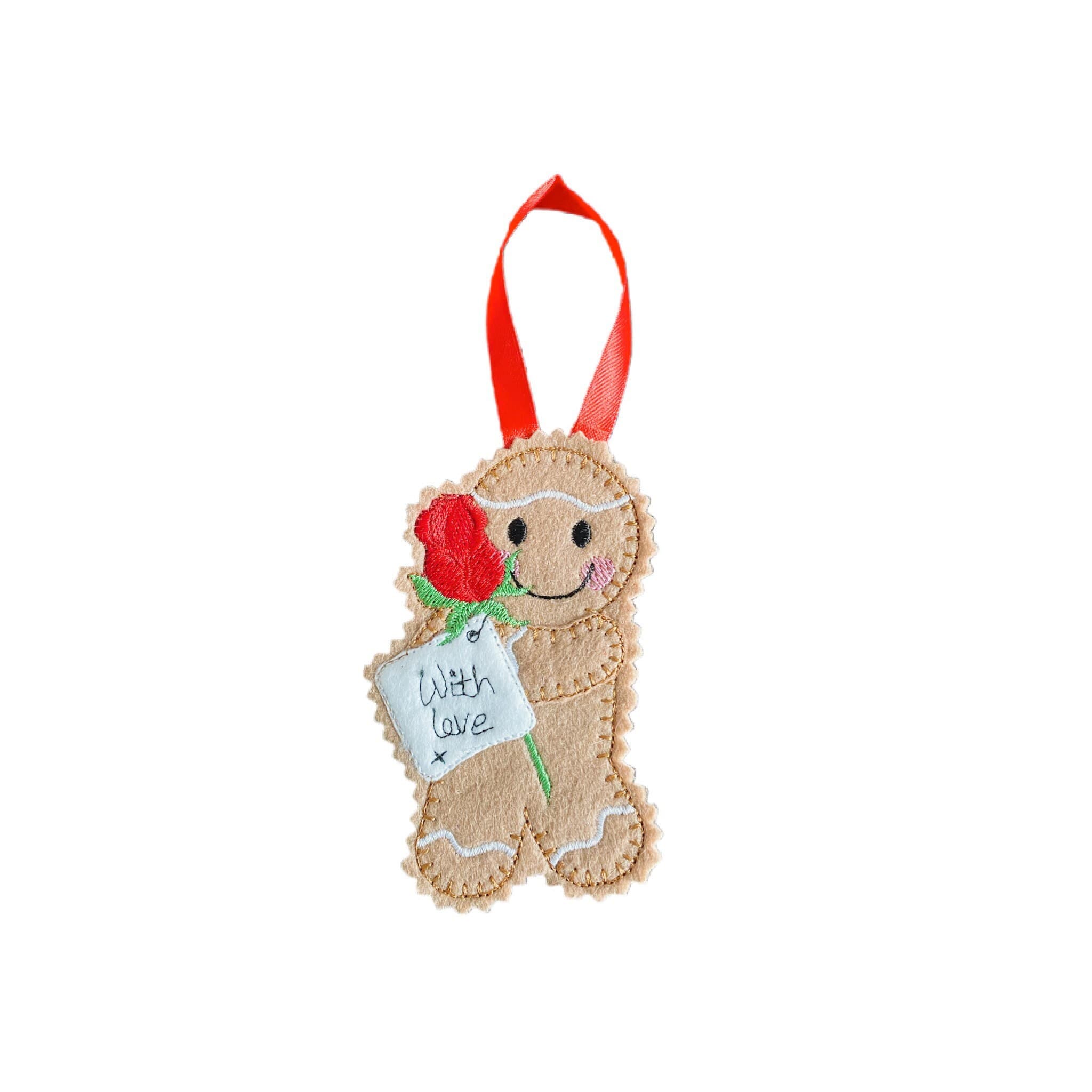 Rose with love Gingerbread Man Felt Decoration
