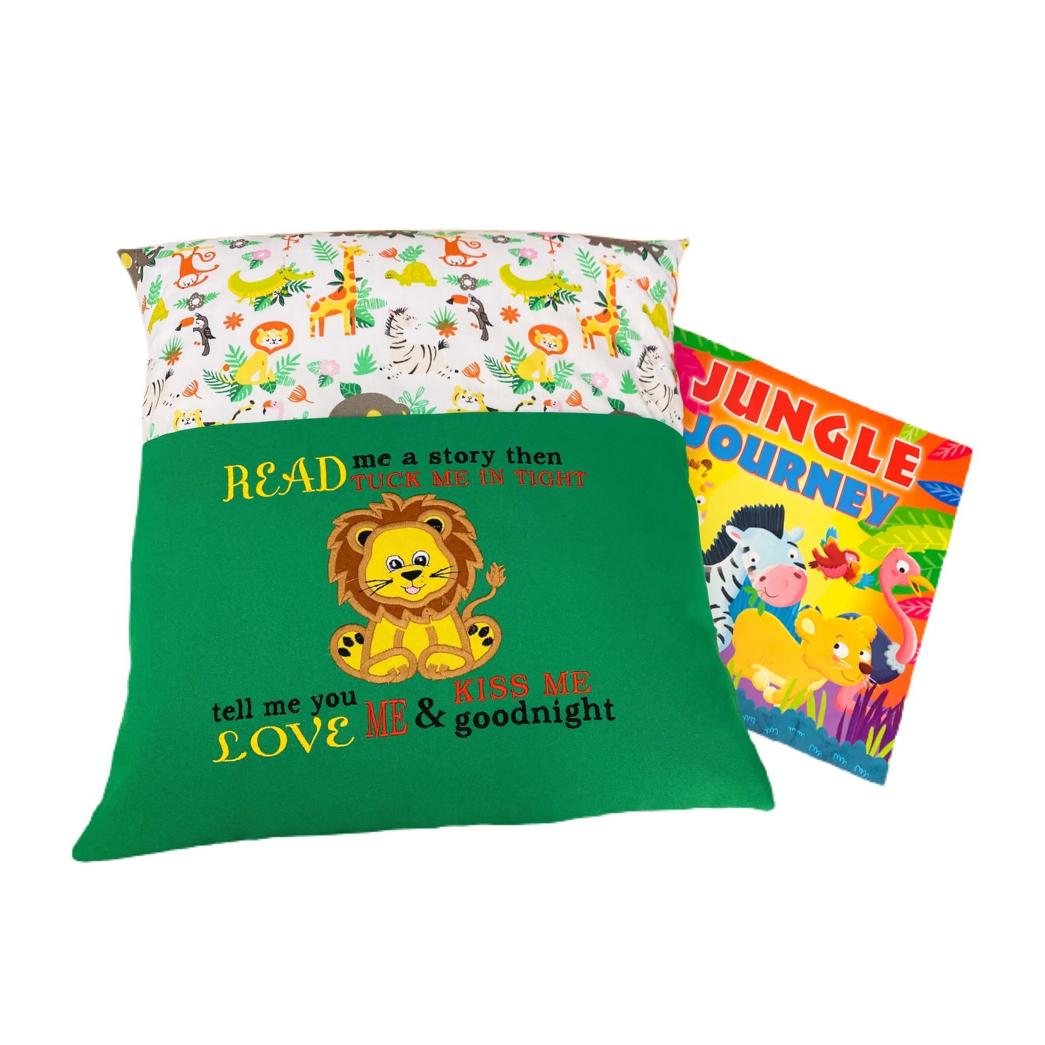 Embroidered Lion Reading Pillow: Safari Book Cushion