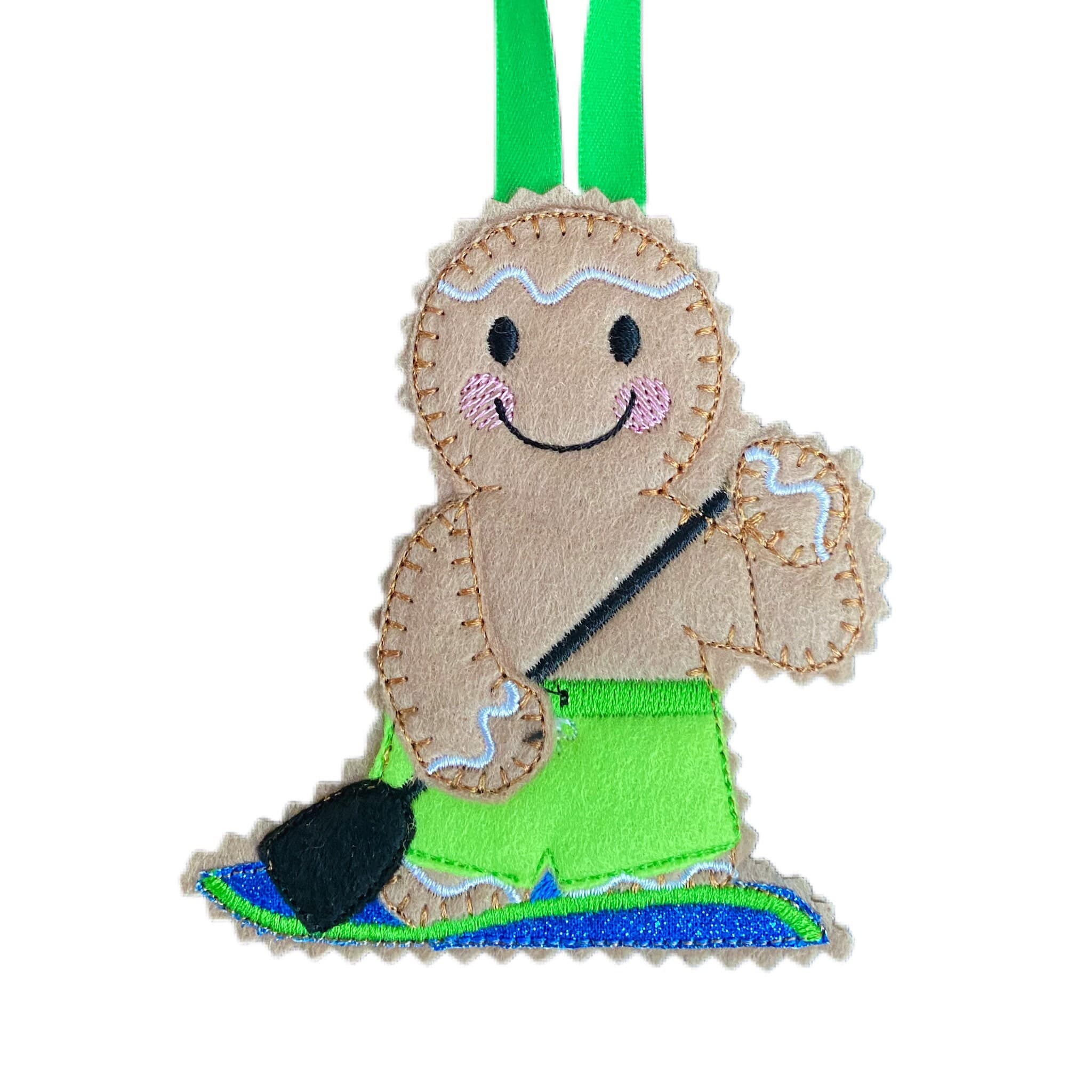 Paddle Boarder Gingerbread Man Felt Decoration — image 2
