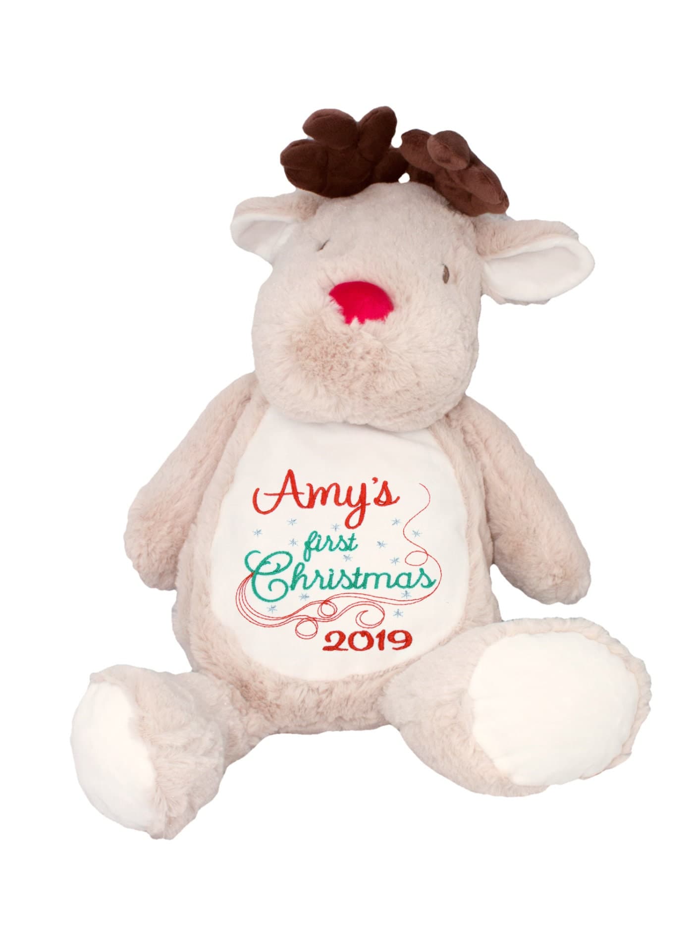 Rudolph Reindeer Personalised Soft Toy,  Personalised Embroidered Teddy, Custom bear, girl / boy Christmas gift.