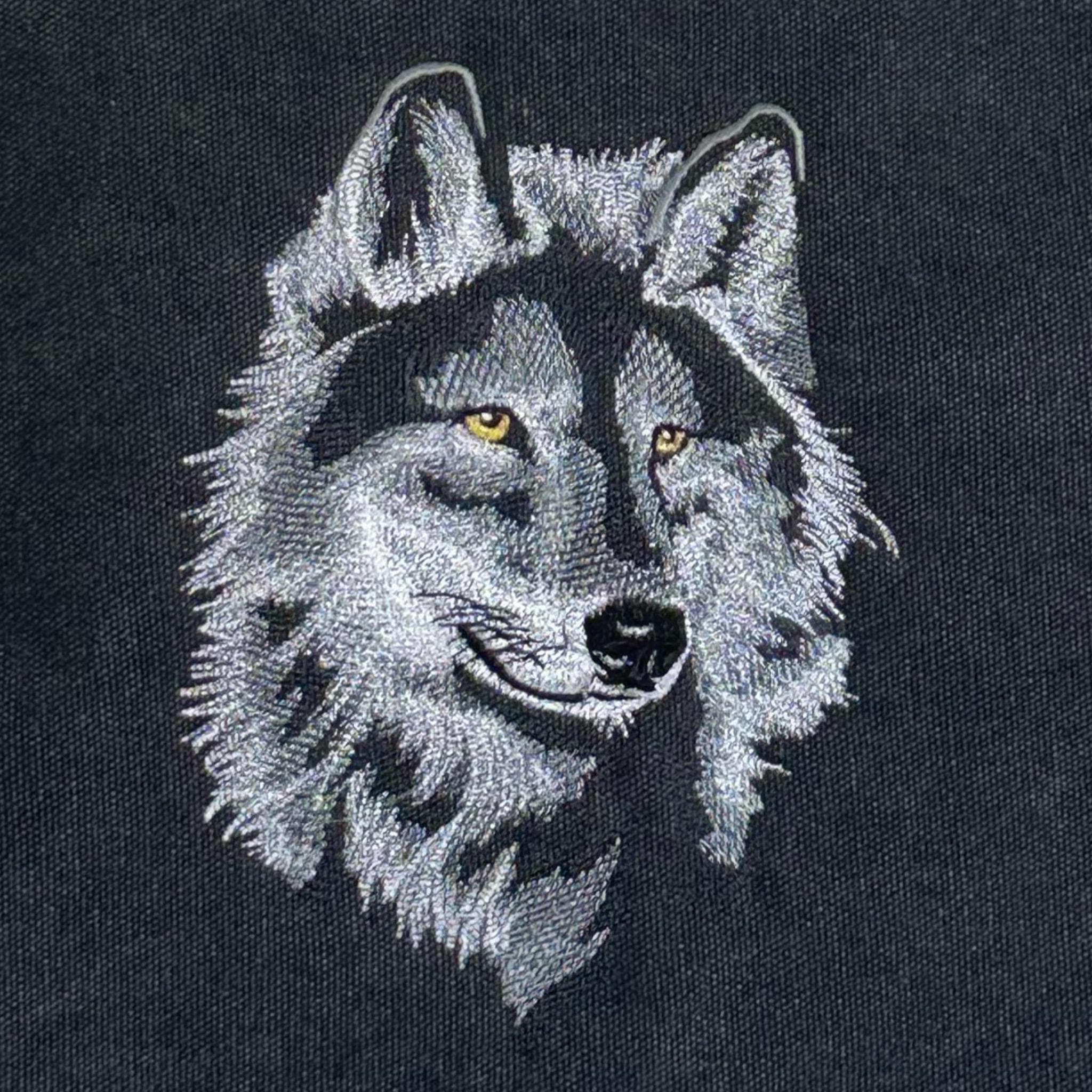 Wolf Embroidered Bag, Cotton Canvas Vintage Black Messenger Bag — image 2