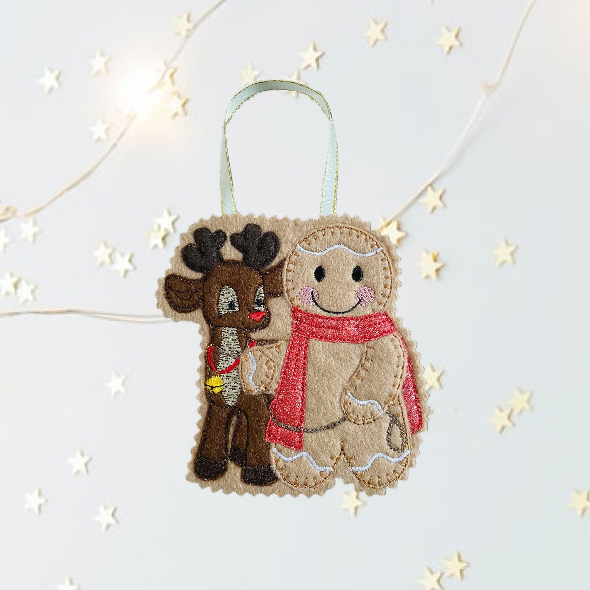 Christmas Reindeer Gingerbread Man Felt Decoration