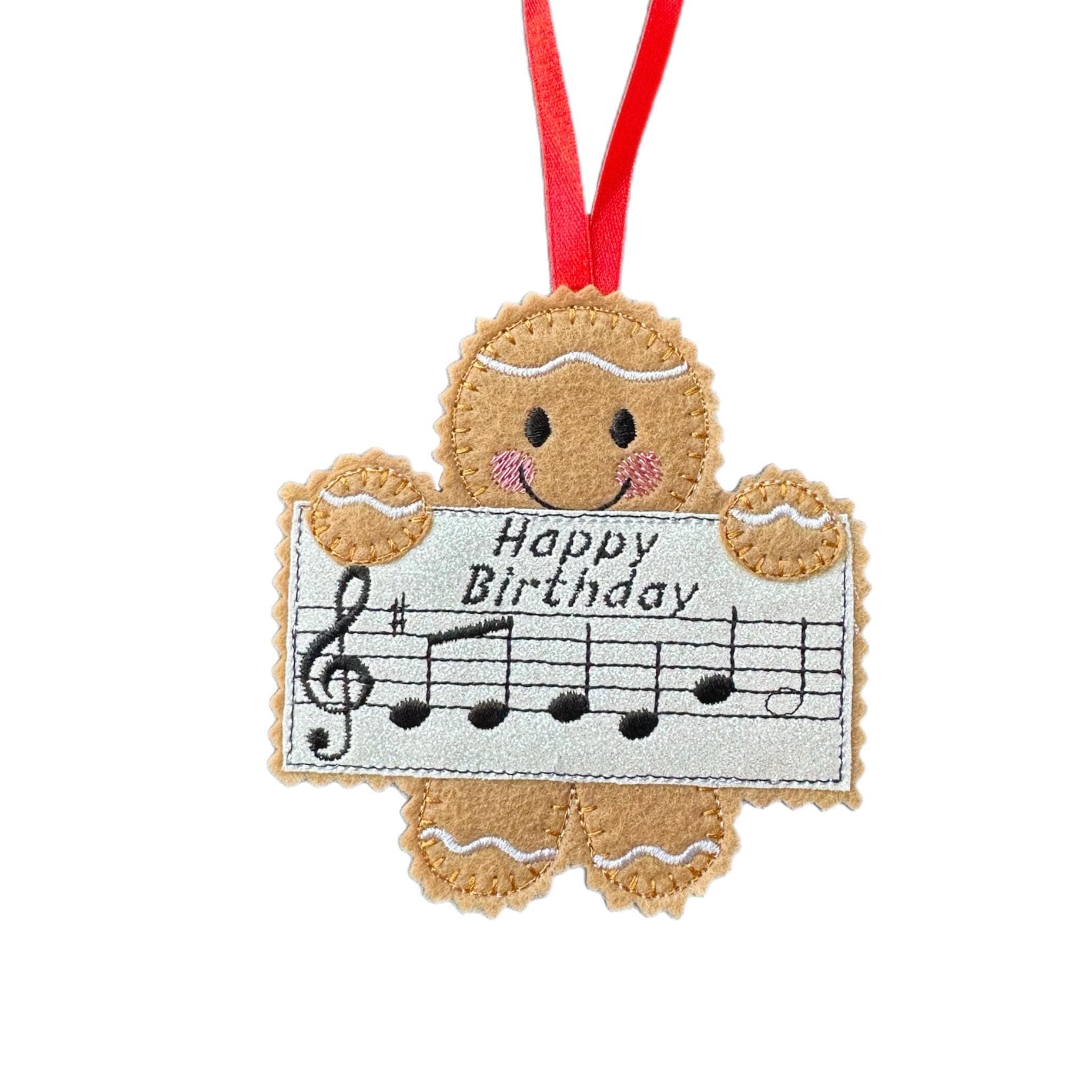 Happy Birthday Gingerbread Decoration – Felt Musical Ornament
