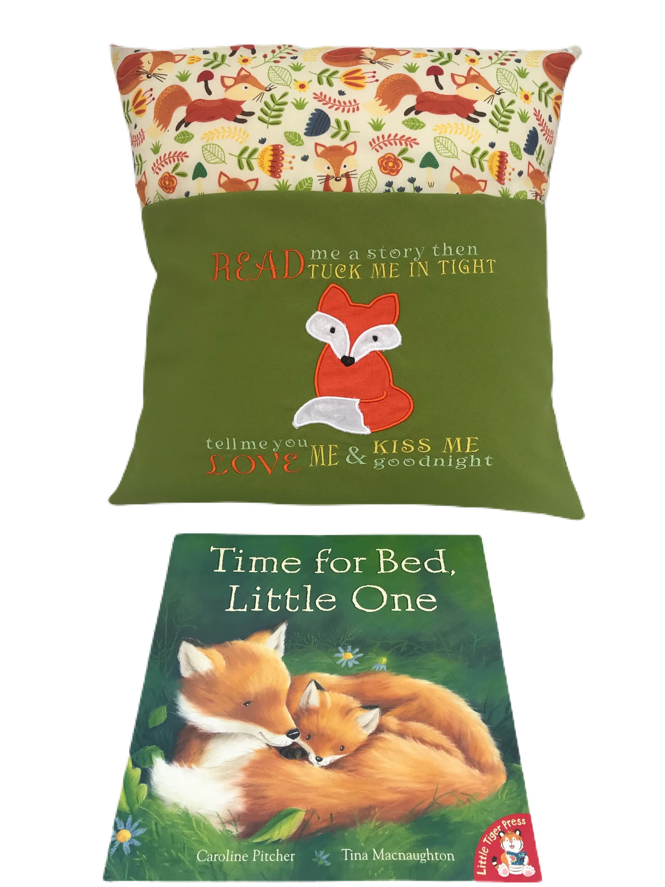 Fox Reading Pillow: Embroidered Story Book Pocket Cushion — image 4