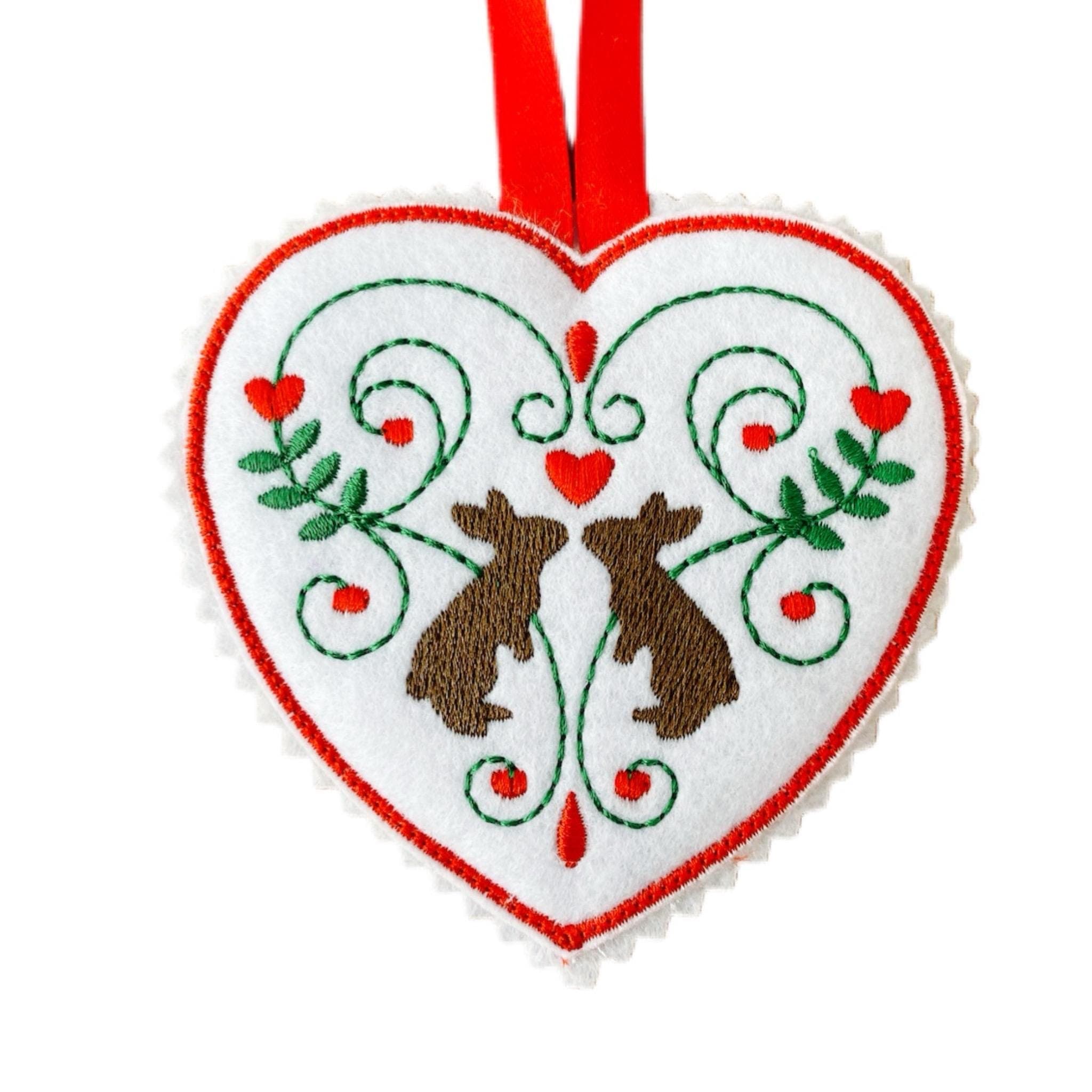 Heart Felt Decoration- Christmas Bunnies - this item is stuffed. — image 2