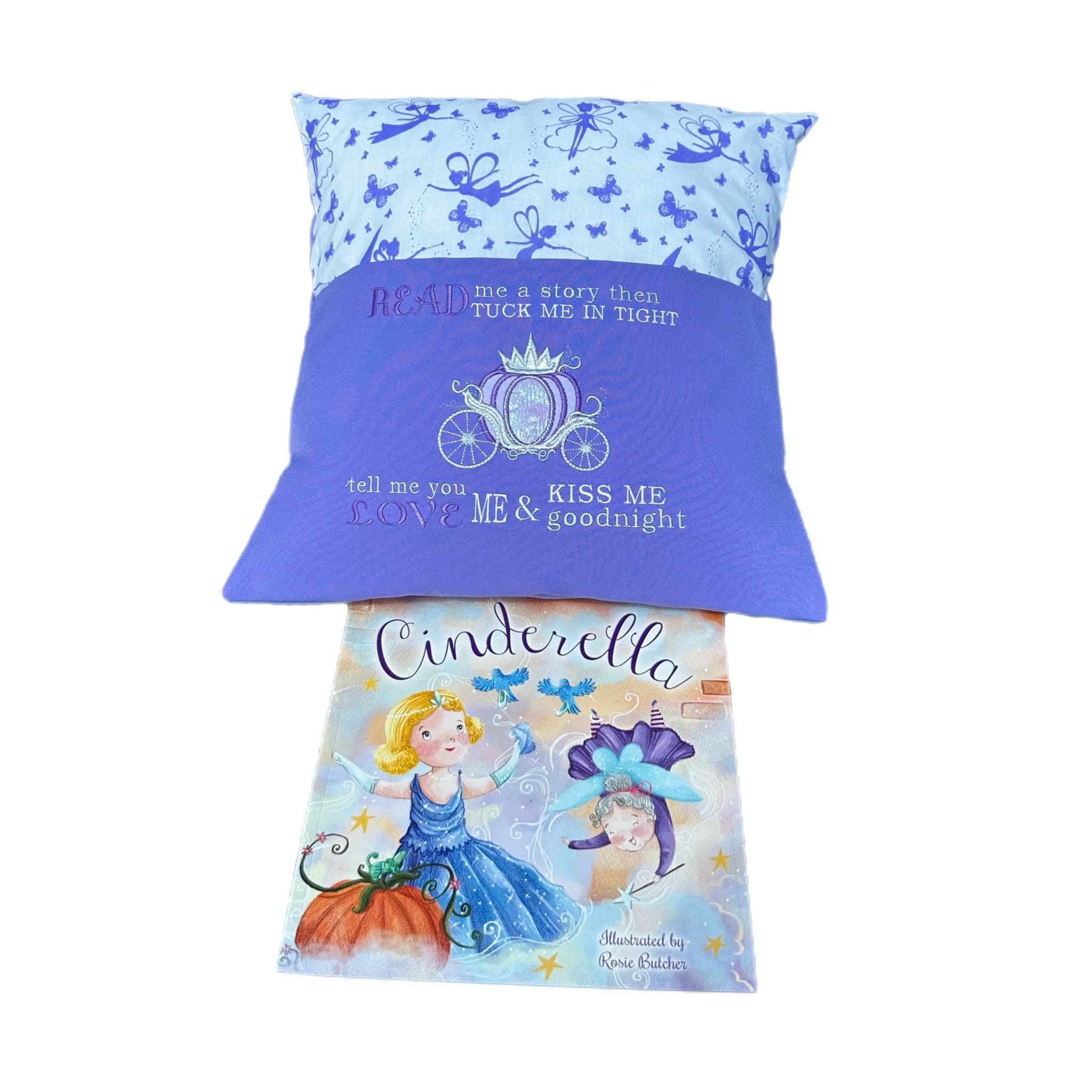 Cinderella Book Cushion: Embroidered Carriage, Purple Girls Bedroom Decor — image 3