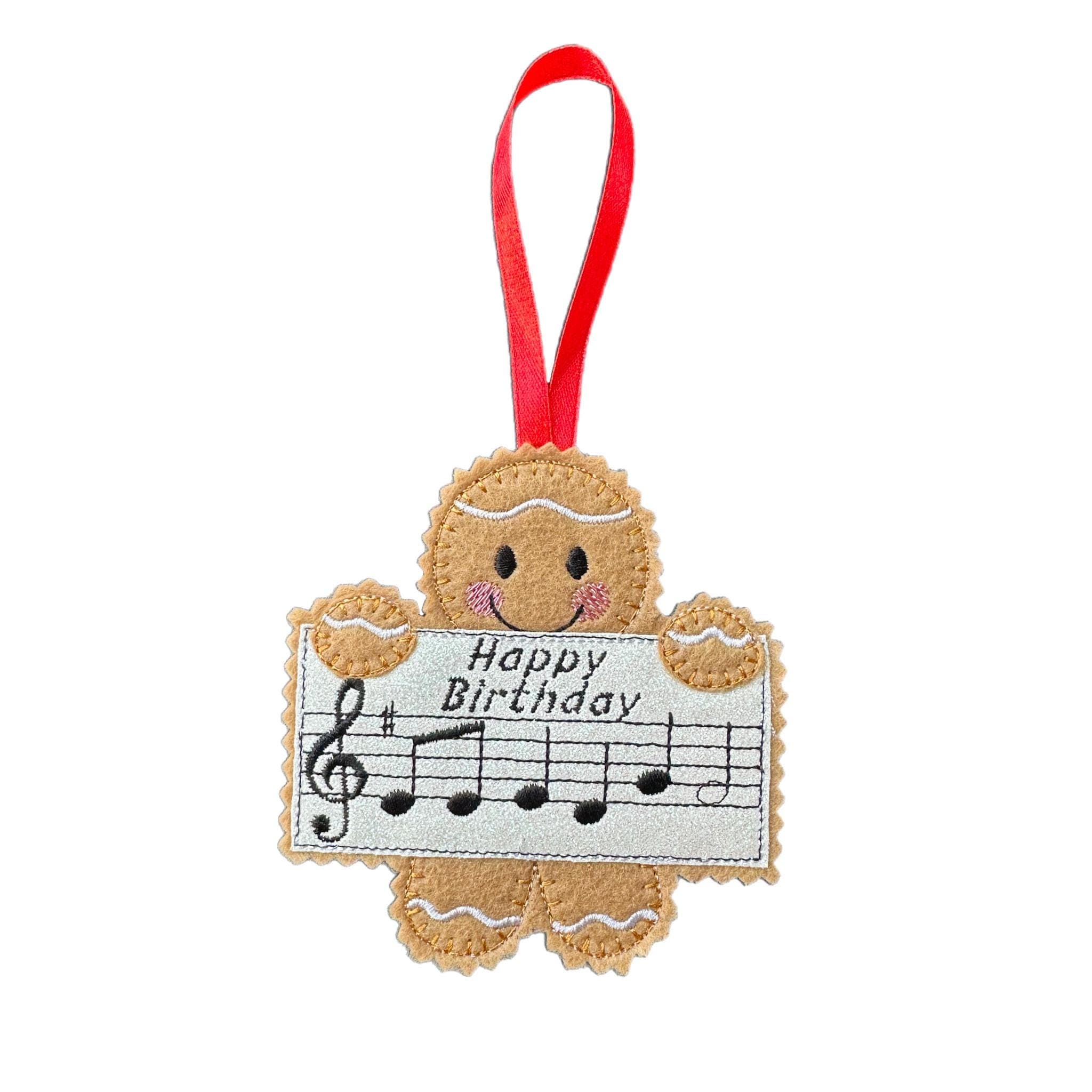 Happy Birthday Gingerbread Decoration – Felt Musical Ornament — image 3