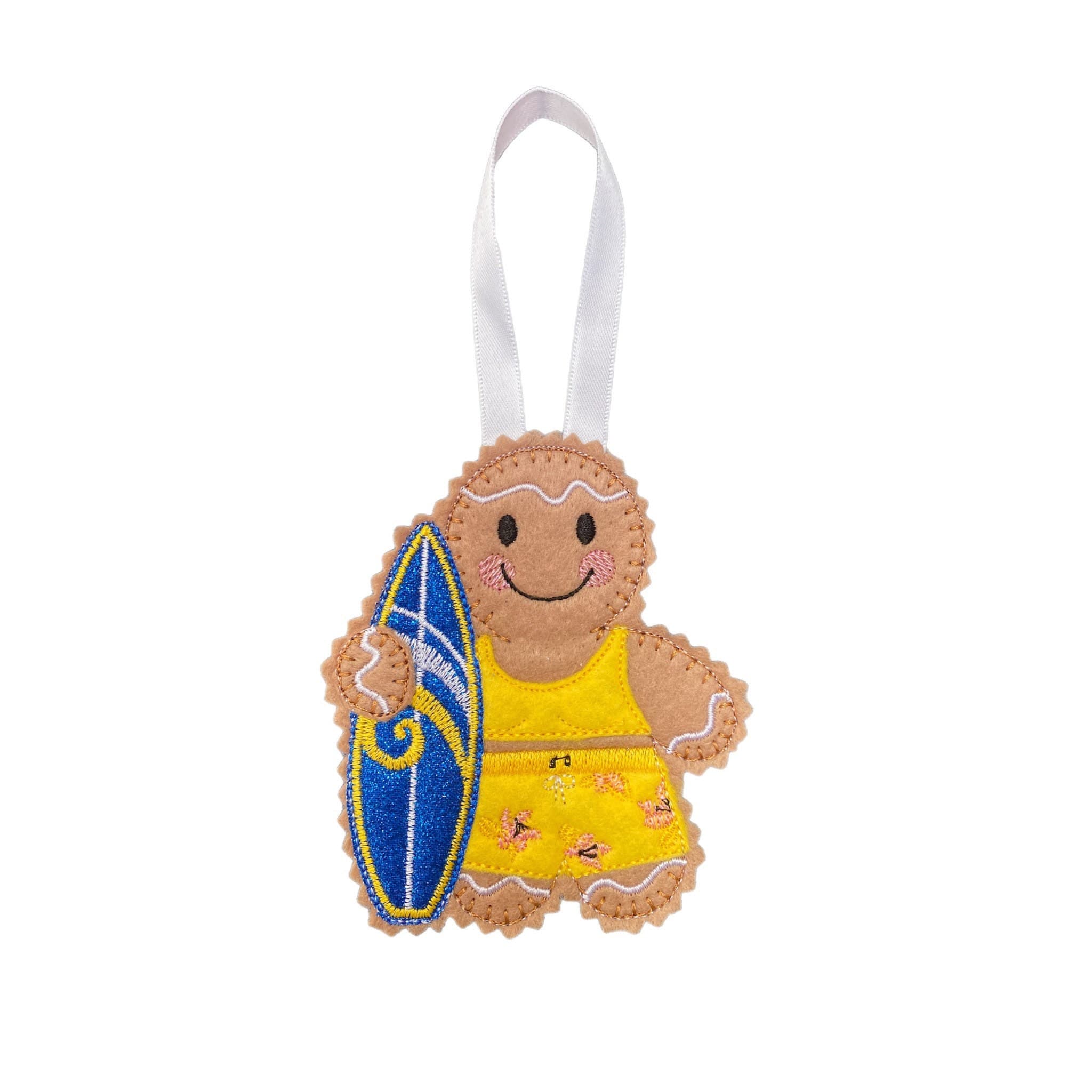 Surfer Gingerbread Man Felt Decoration
