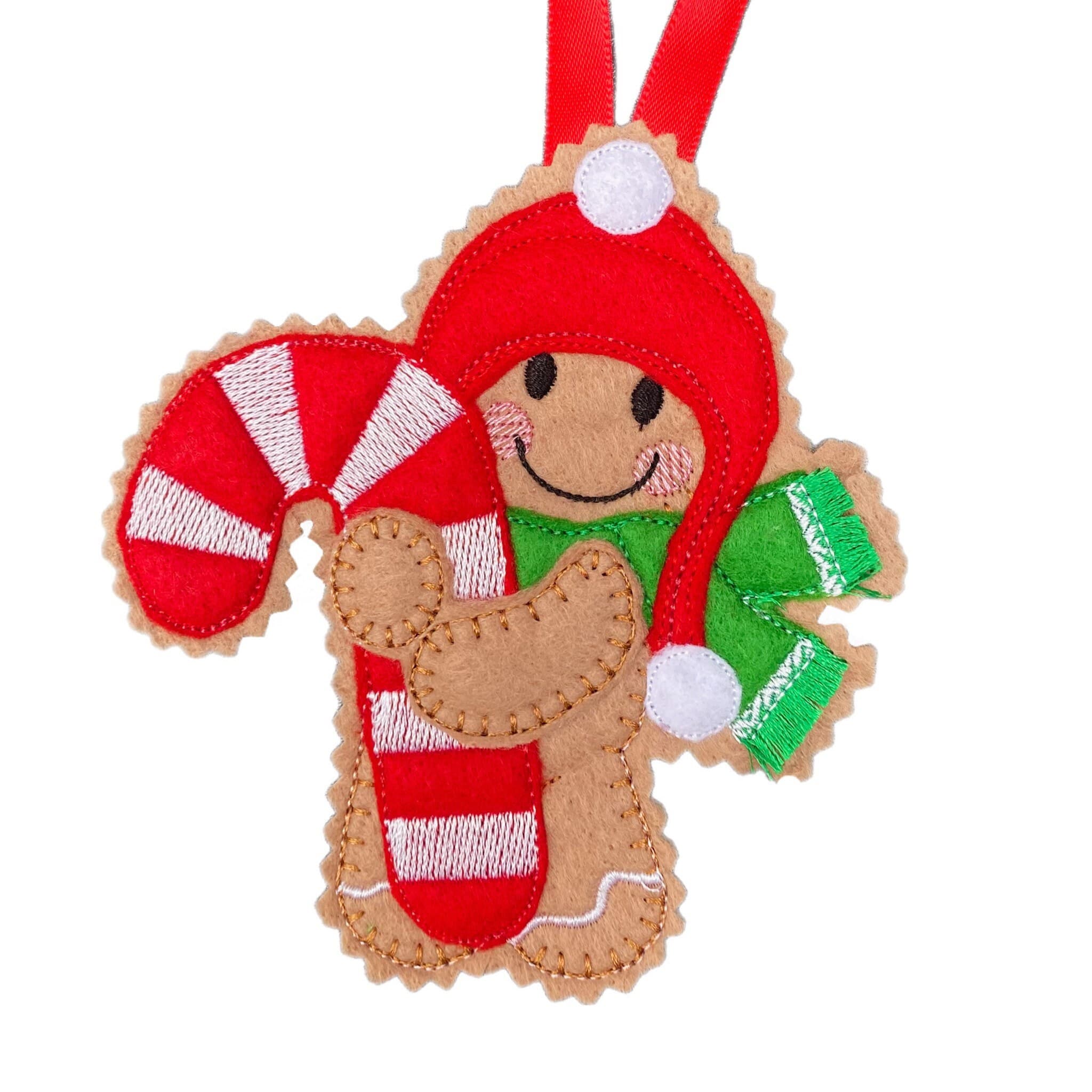 Candy Cane Gingerbread Man Felt Christmas Decoration — image 2
