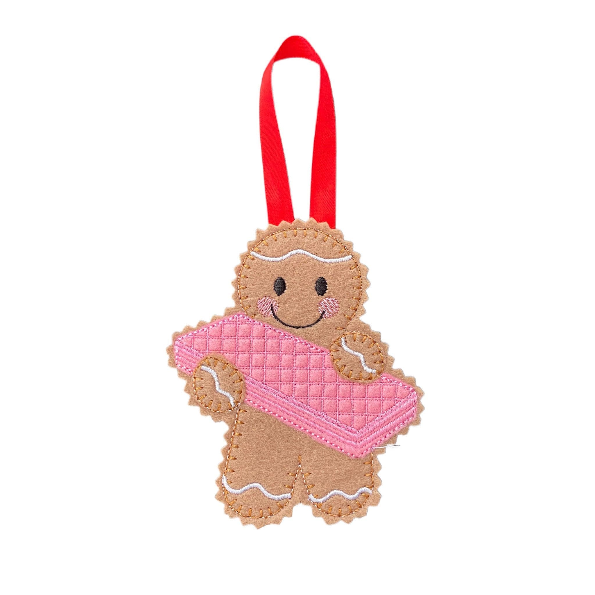 Pink Wafer Biscuit Gingerbread Man Felt Decoration