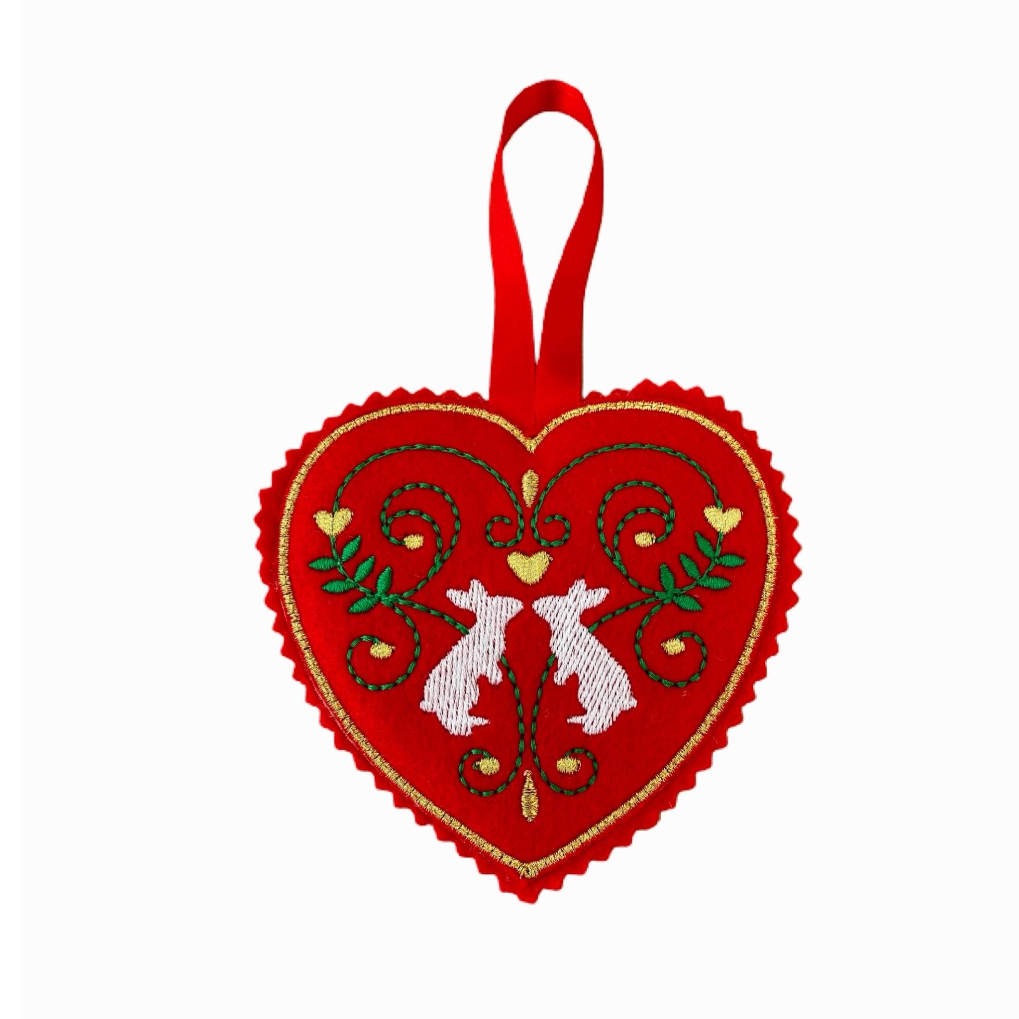 Bunnies Red Heart Felt Decoration — image 2
