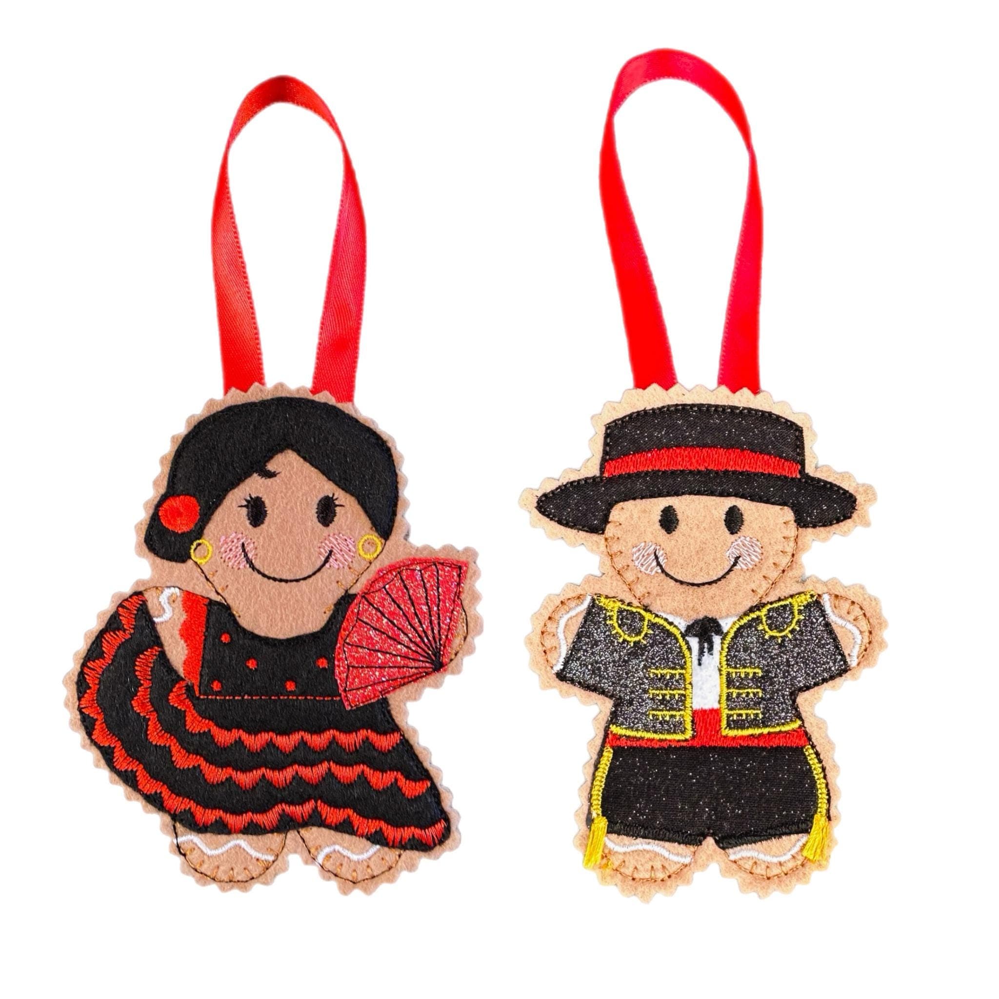 Spanish Dancer Flamenco & Matador Gingerbread Felt Decoration