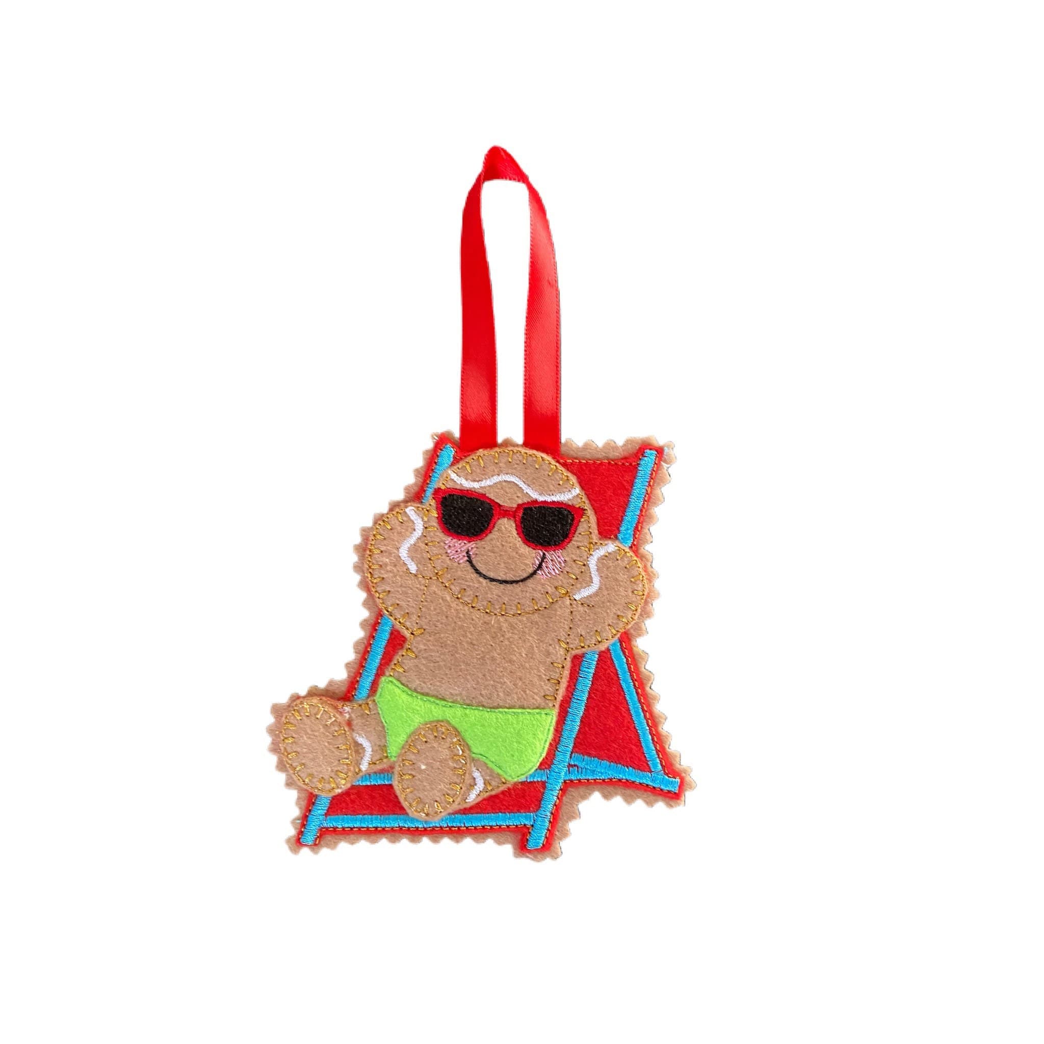 Sunbather / Deckchair Gingerbread Man Felt Decoration
