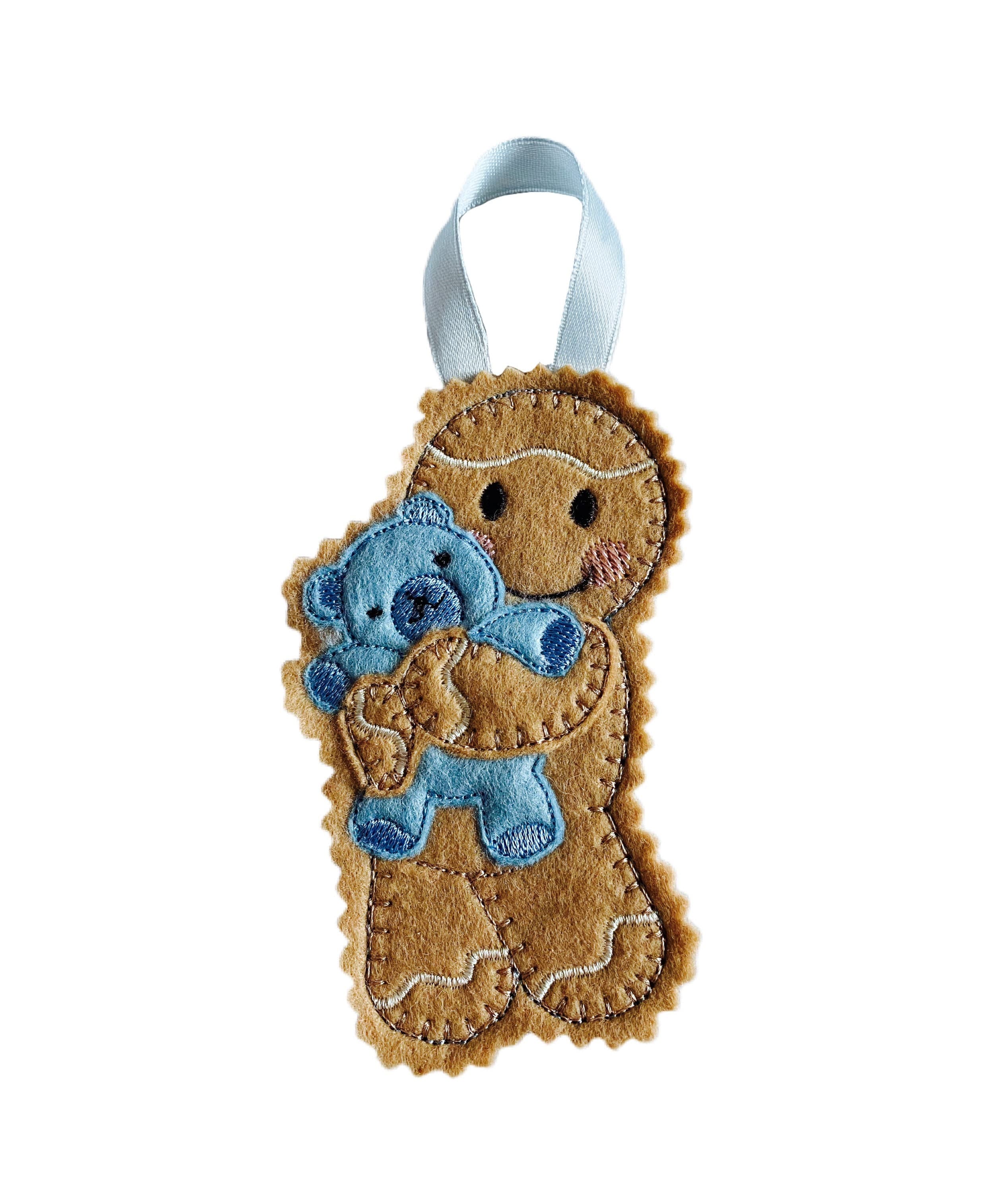 Baby Boy with Teddy Gingerbread ManFelt Decoration