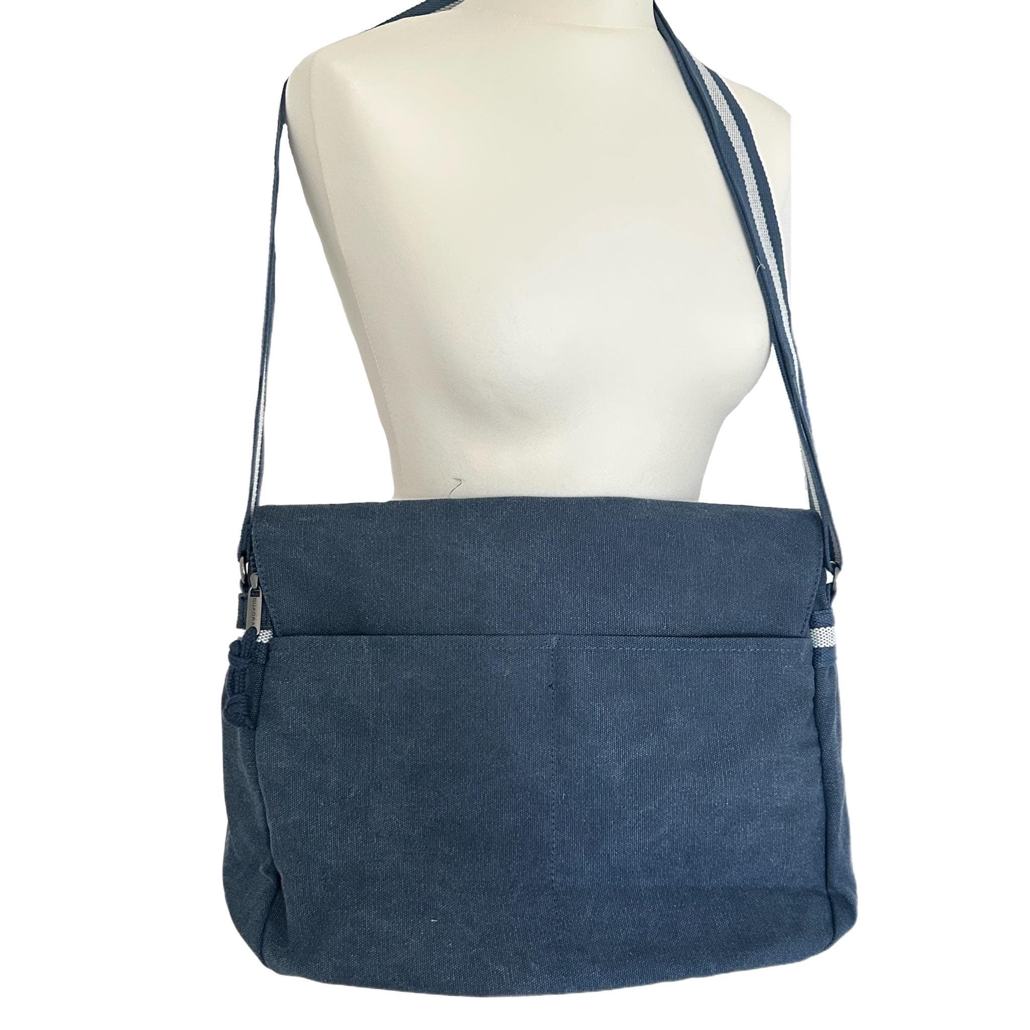 Blue Sugar Skull Embroidered Messenger Bag: Cotton Canvas Laptop Bag — image 4