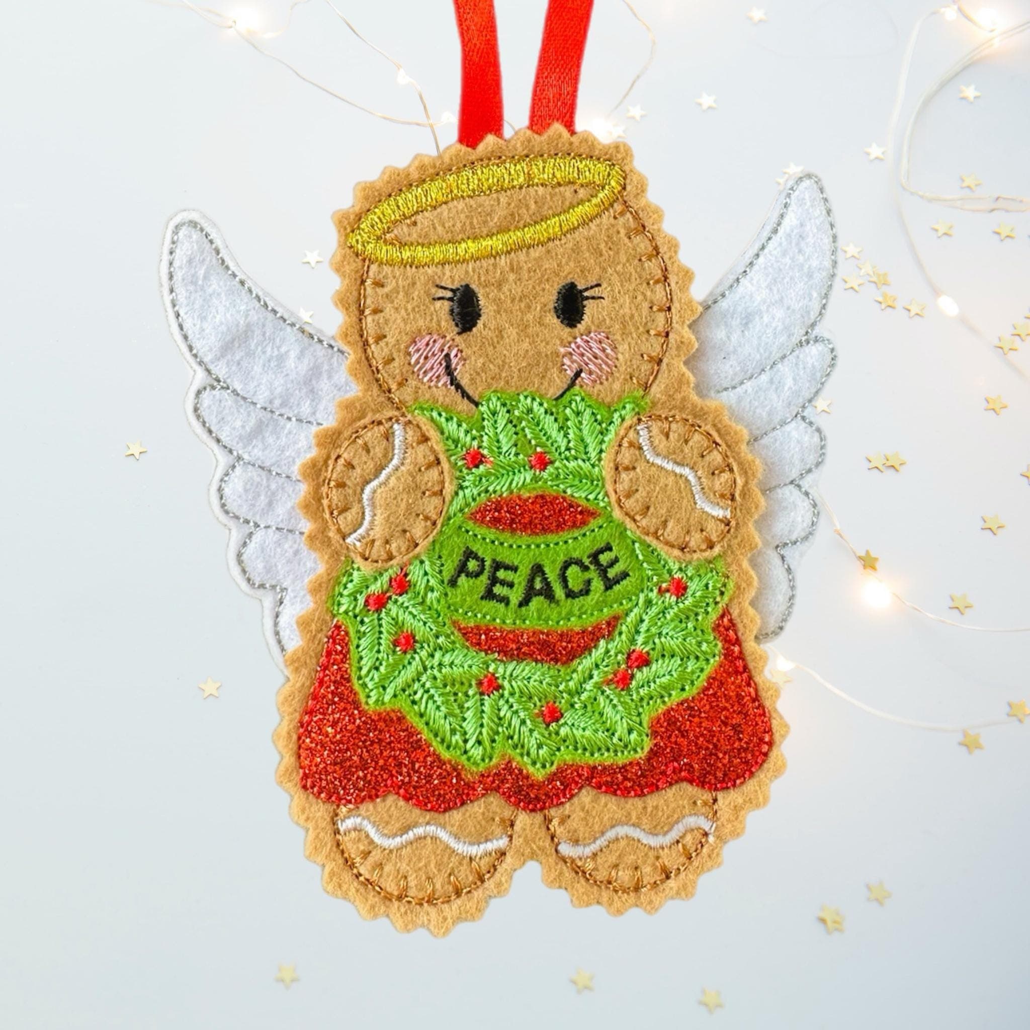 Angel Gingerbread Felt Christmas Decoration – Peace Festive Keepsake