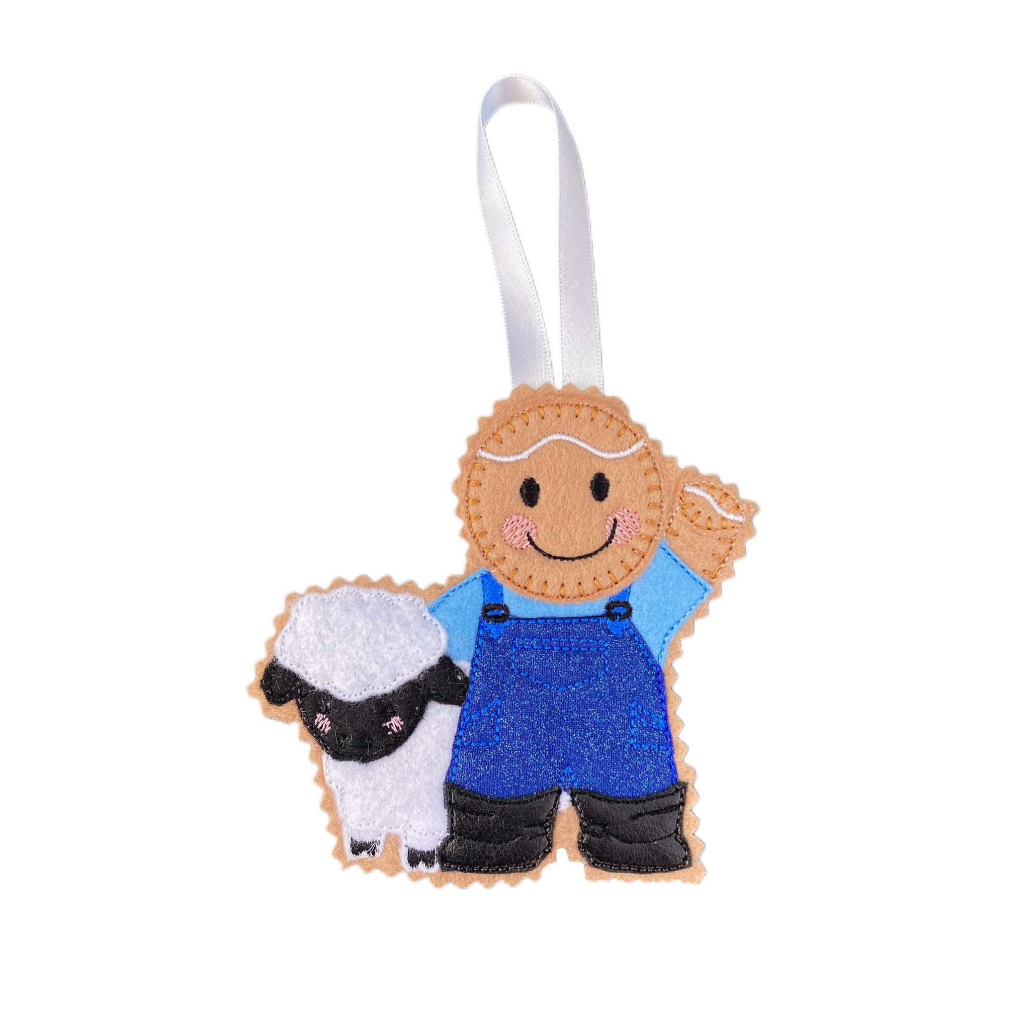 Sheep Farmer Gingerbread Man Felt Decoration