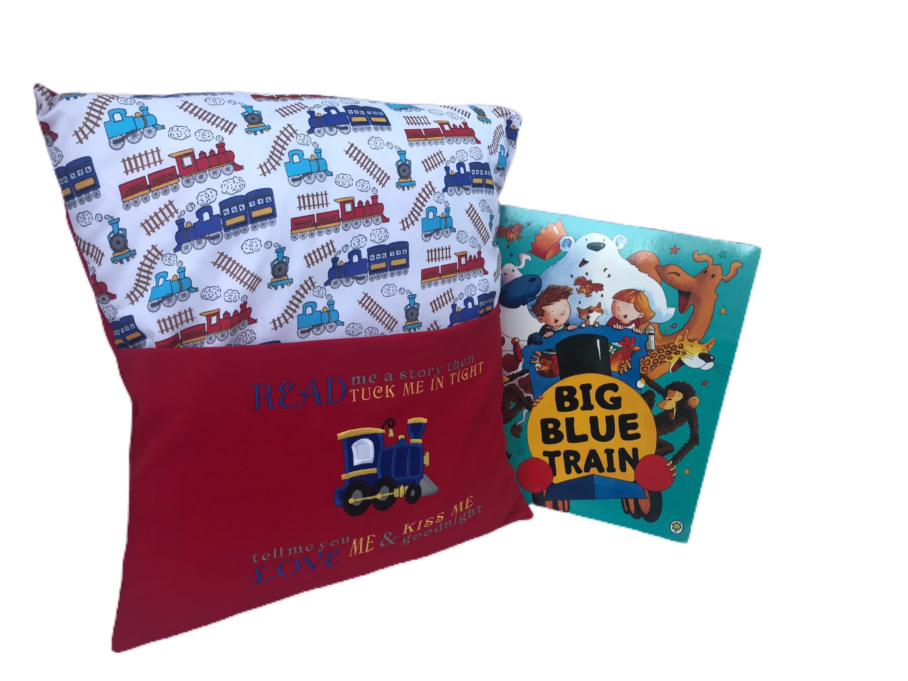 Embroidered Train Reading Pillow: Children's Book Cushion