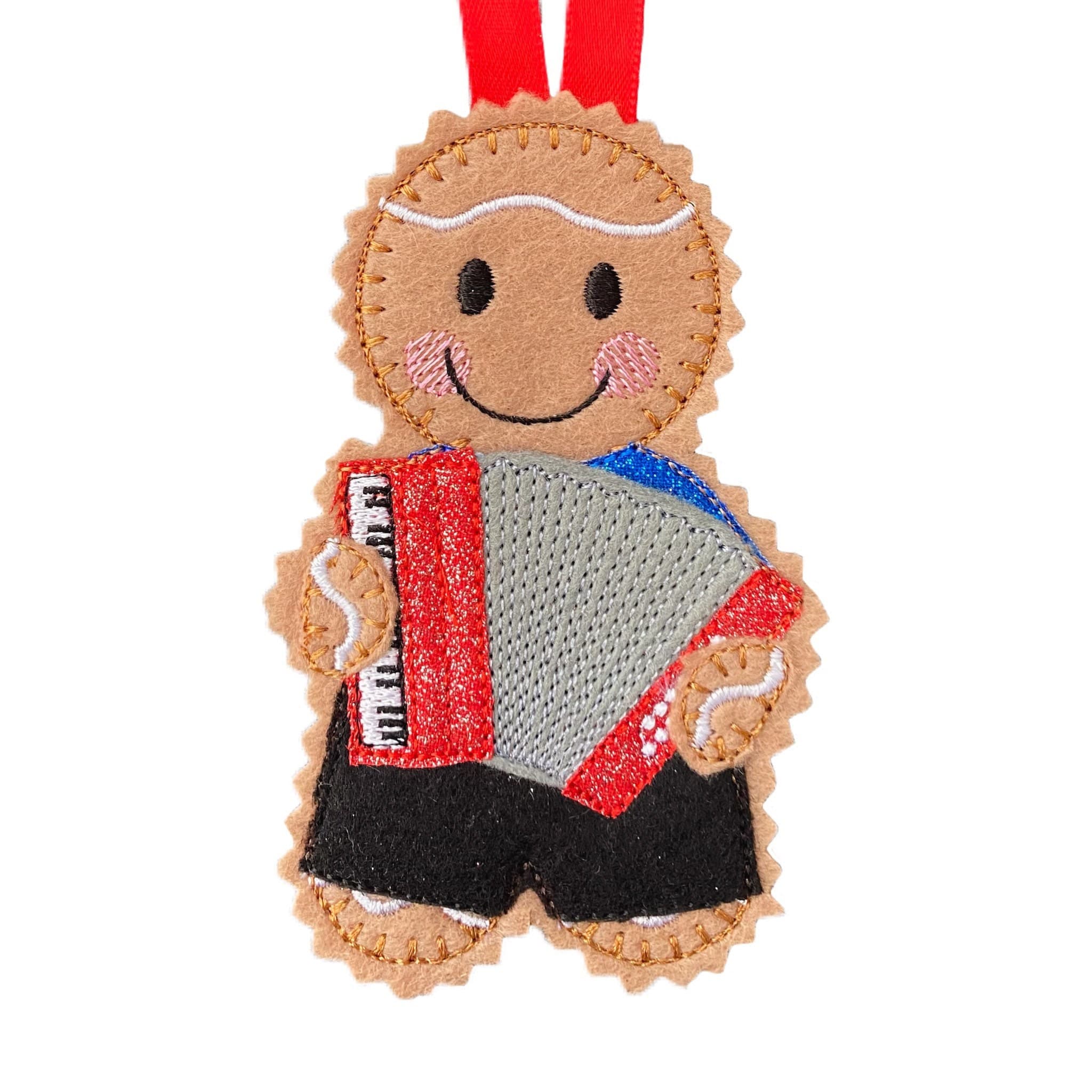 Accordion Player / Musician Gingerbread Man Felt Decoration