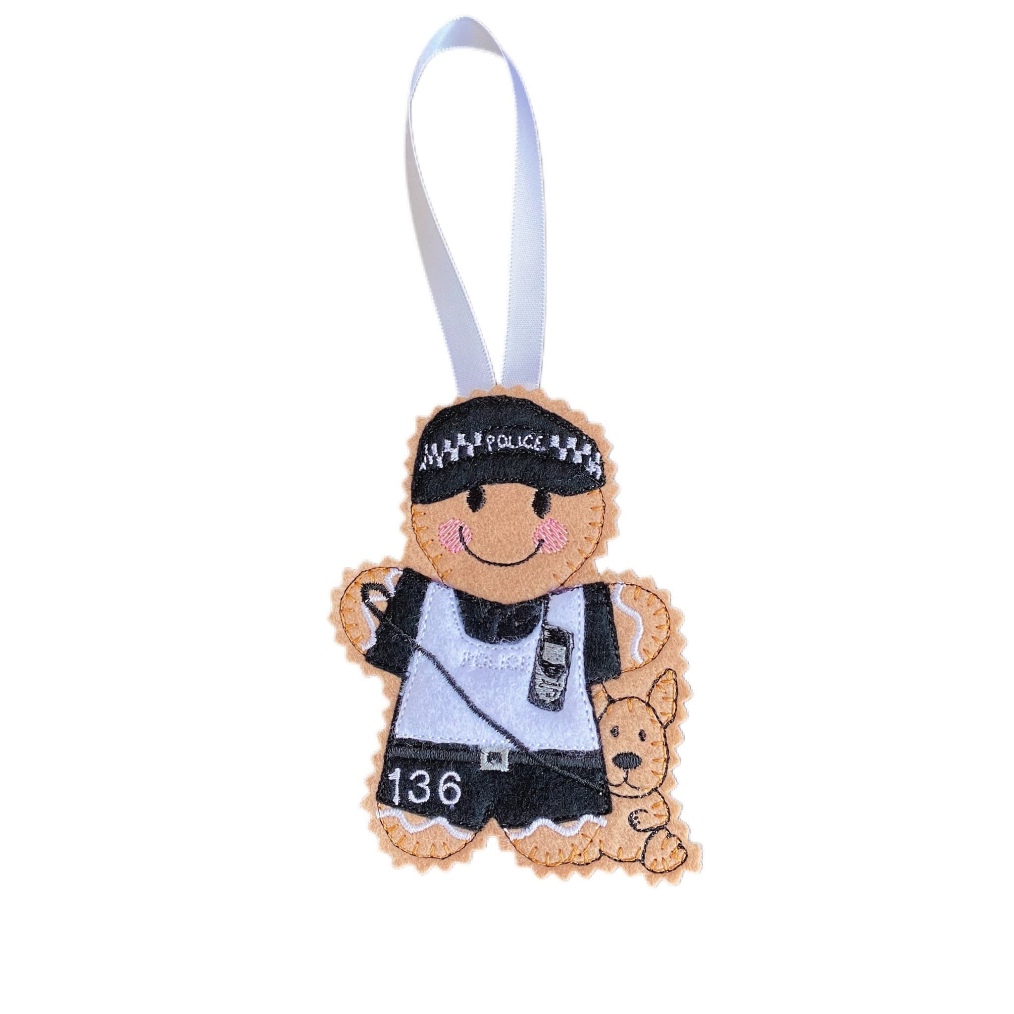 Police Dog Handler Gingerbread Man Felt Decoration