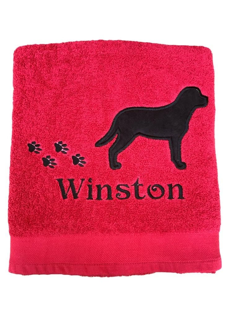 Embroidered Labrador Dog Bath Towel: Personalized Paw Print Gift