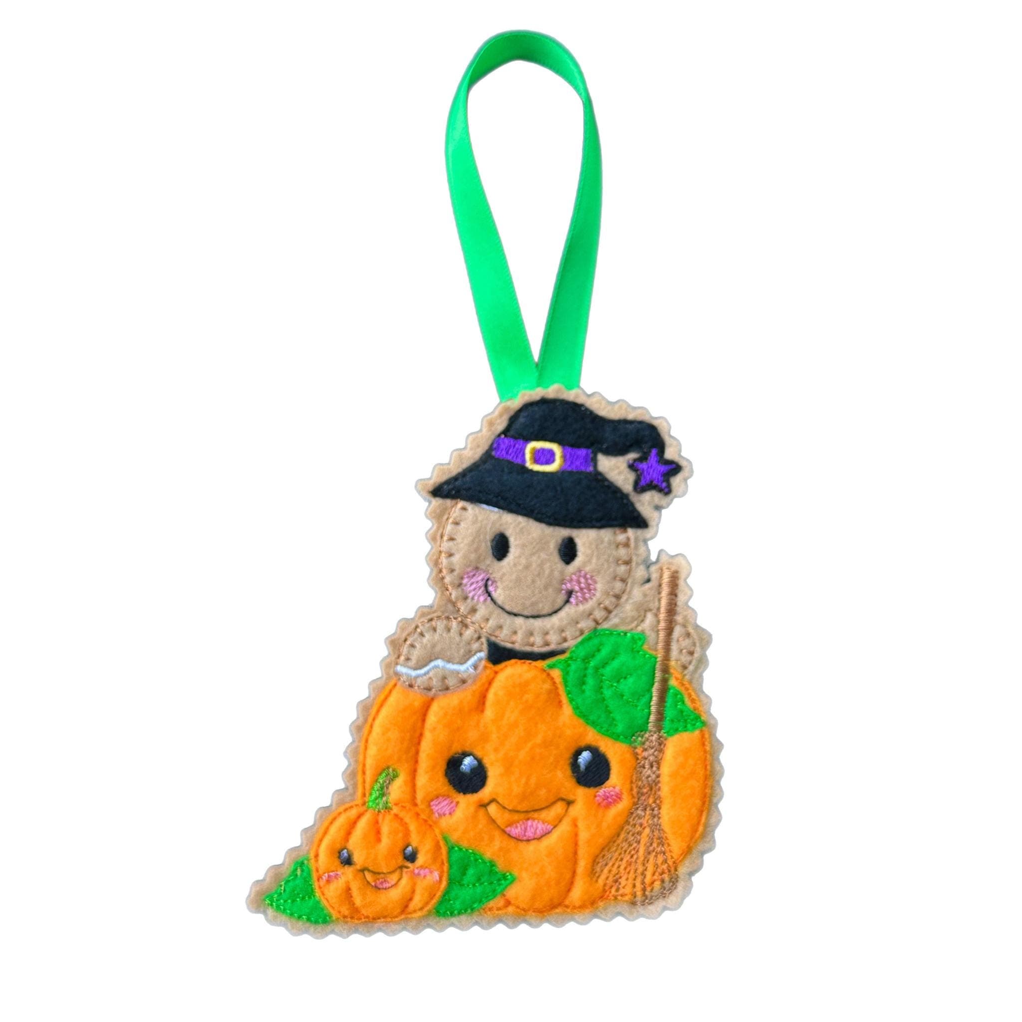 Witch & Pumpkins Gingerbread Felt Decoration -  Spooky Tree Decor Halloween Keepsake — image 3