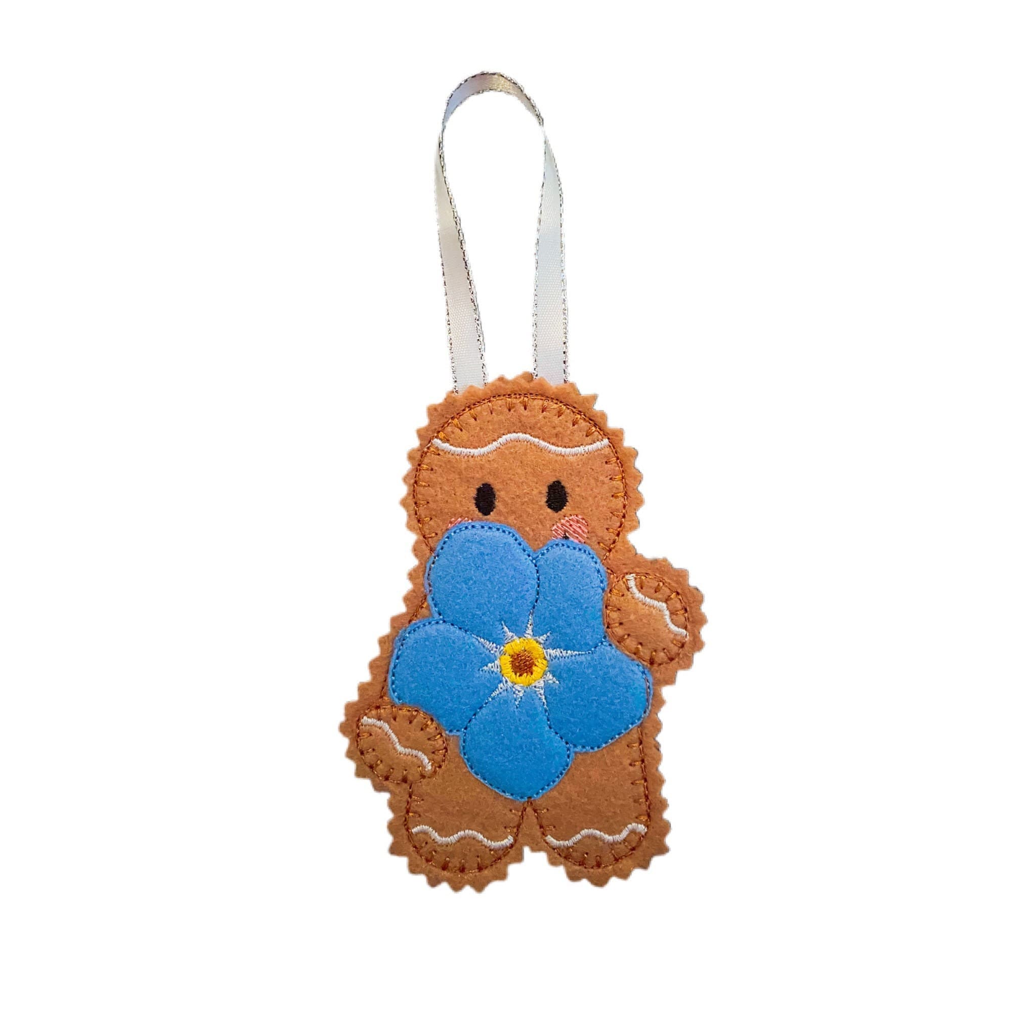 Forget-me-not Flower Gingerbread Man Felt Decoration