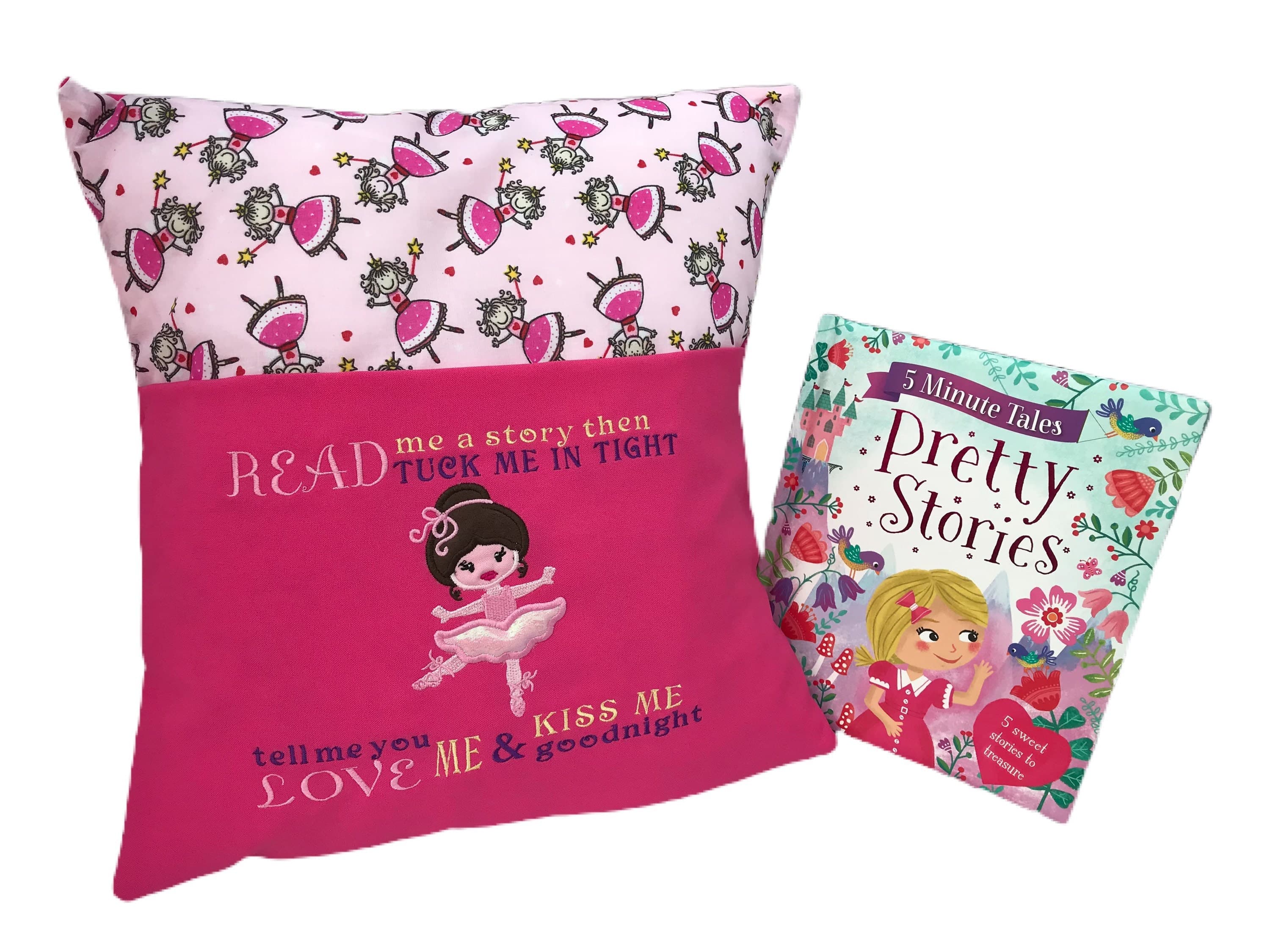 Ballerina Book Cushion: Embroidered Reading Pillow, Kids Story Pocket