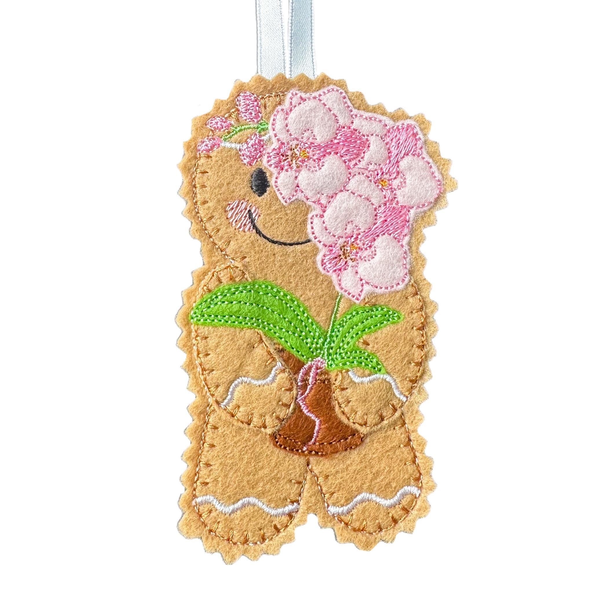 Pink Orchid Flower Felt Gingerbread Ornament, Handmade Decoration — image 2