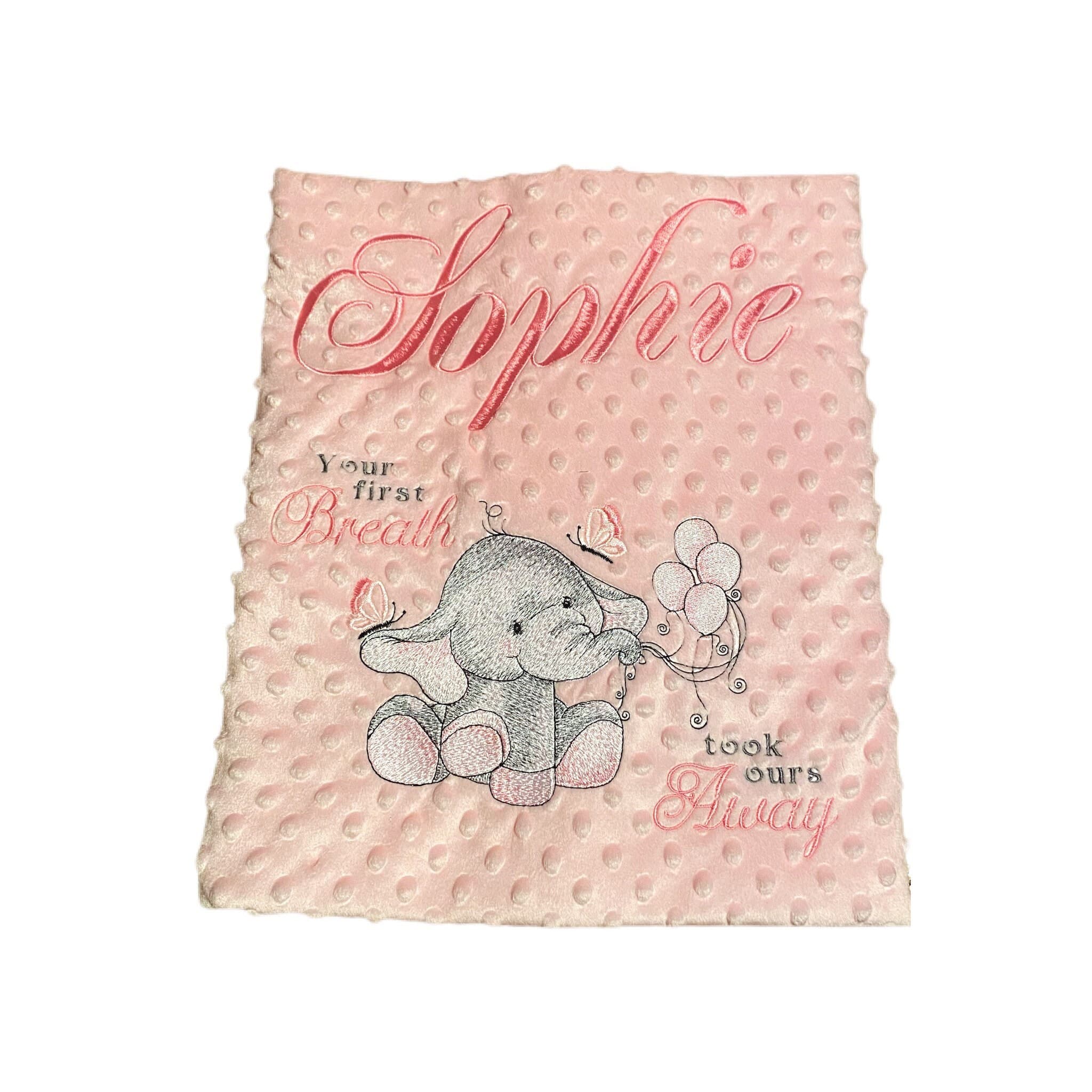 Embroidered Baby Blanket: Pink Elephant Keepsake, Personalized Nursery Decor — image 3