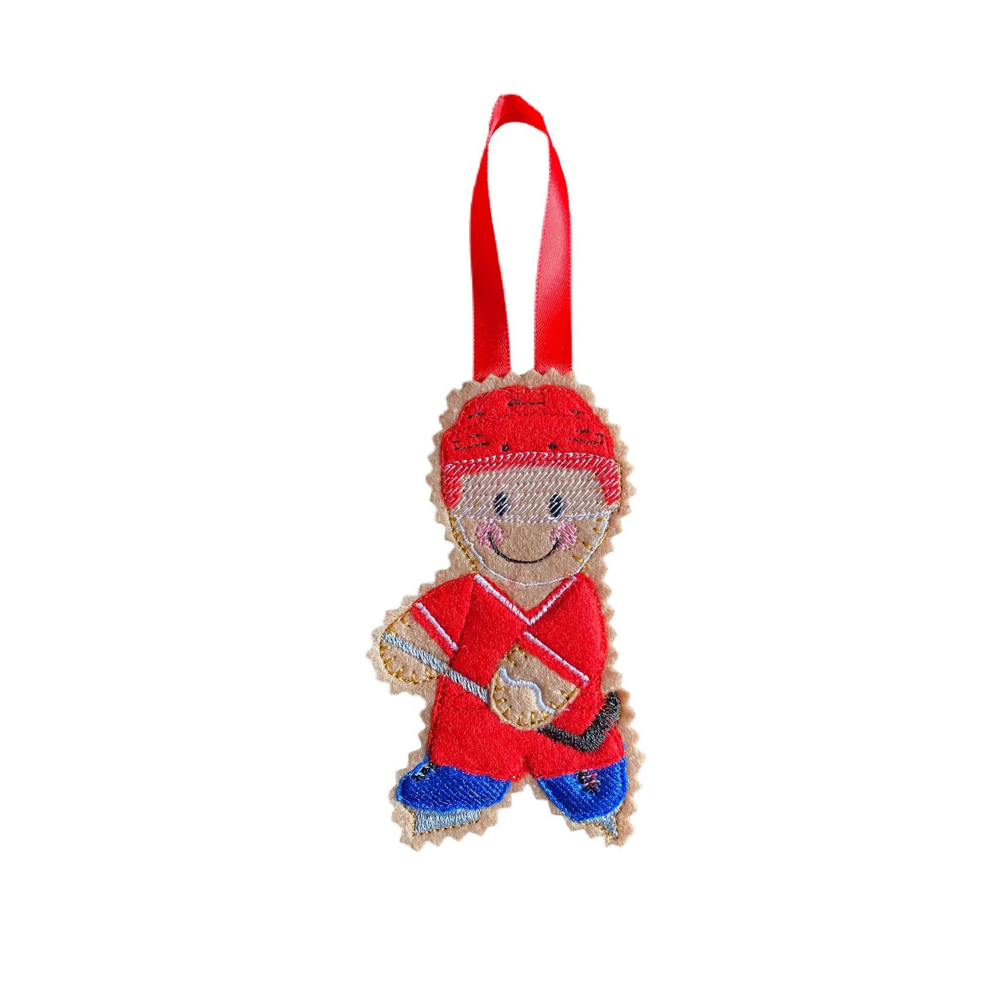 Ice Hockey / Skater Gingerbread Man Felt Decoration