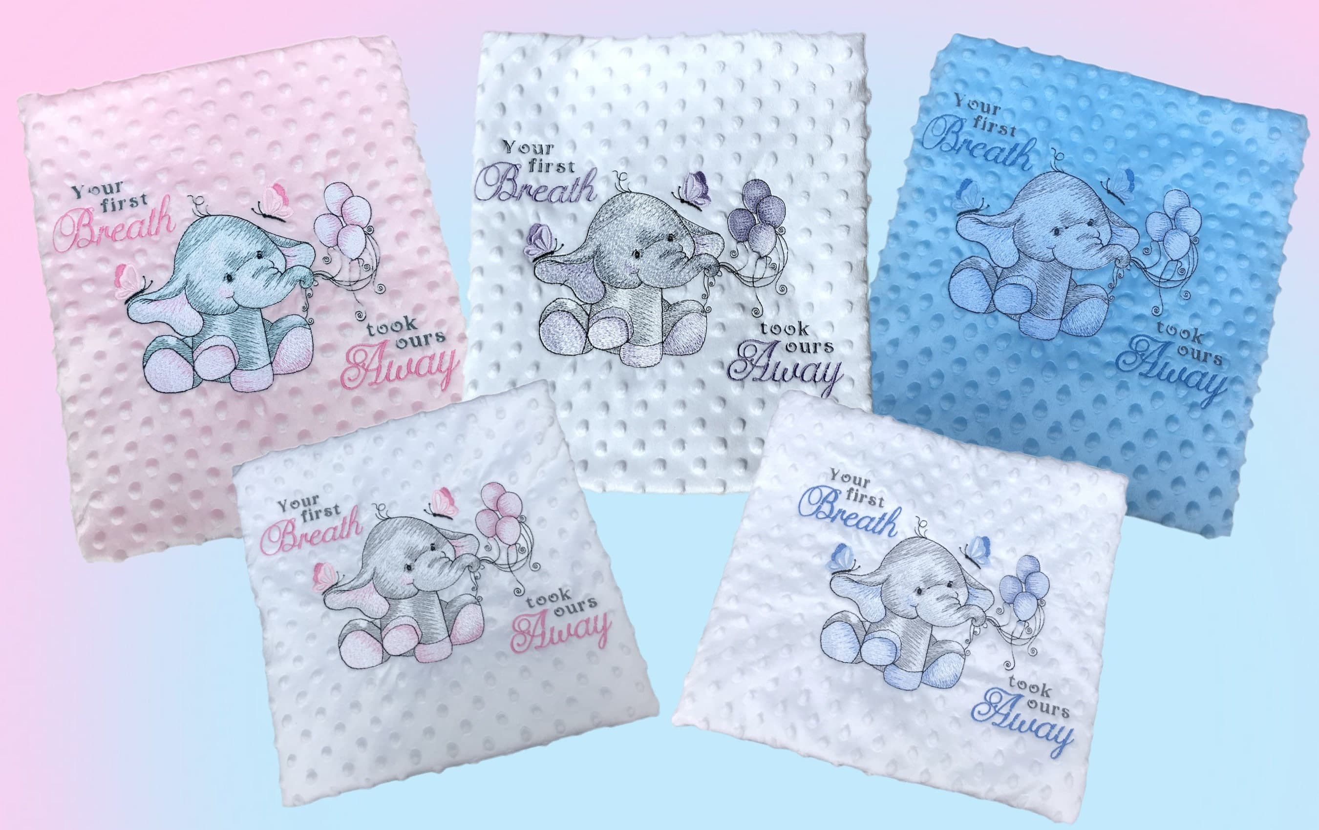 Embroidered Baby Blanket: Sensory Blue Elephant Keepsake, Personalized — image 2