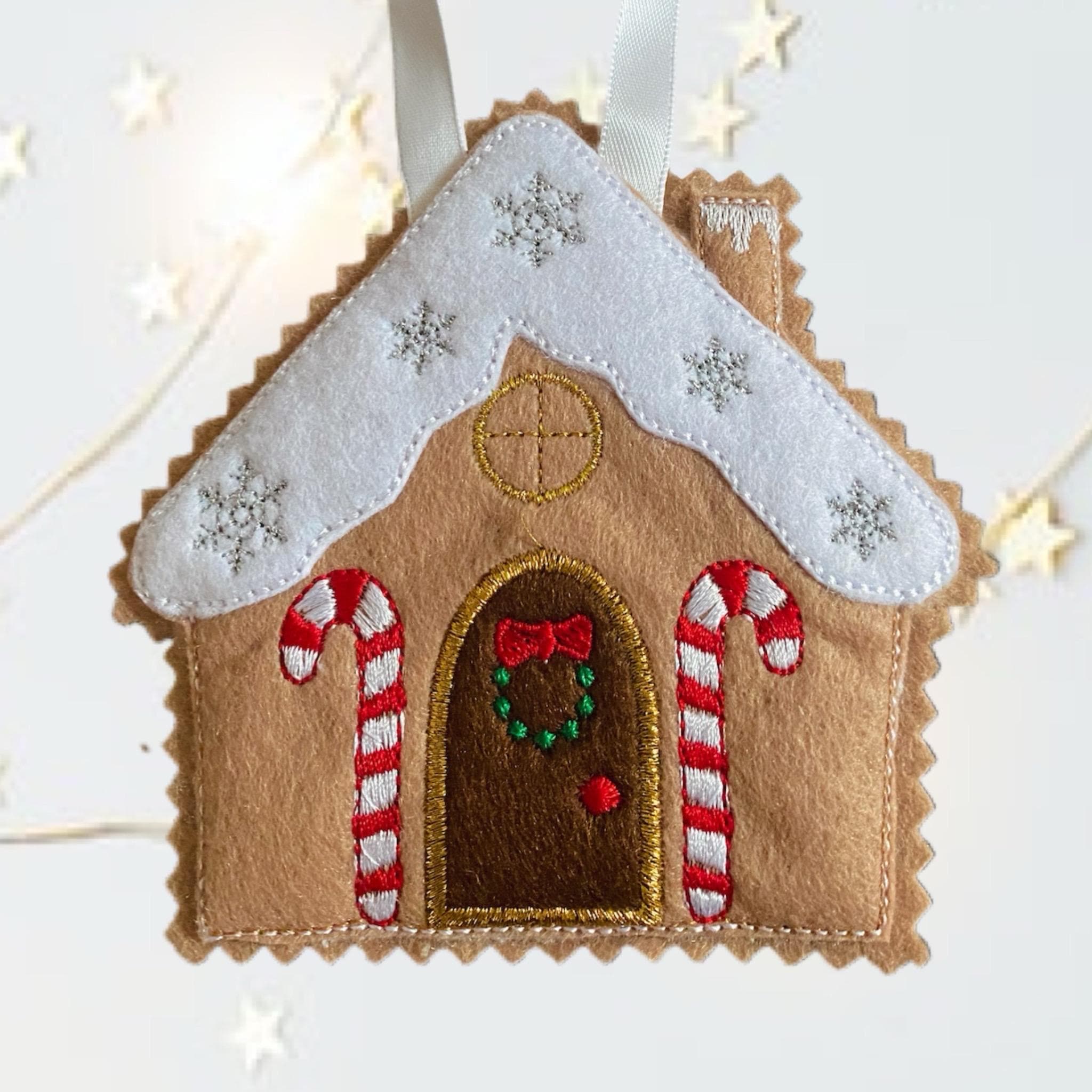 Gingerbread Felt Decoration- Christmas Gingerbread House - Candy Cane — image 3