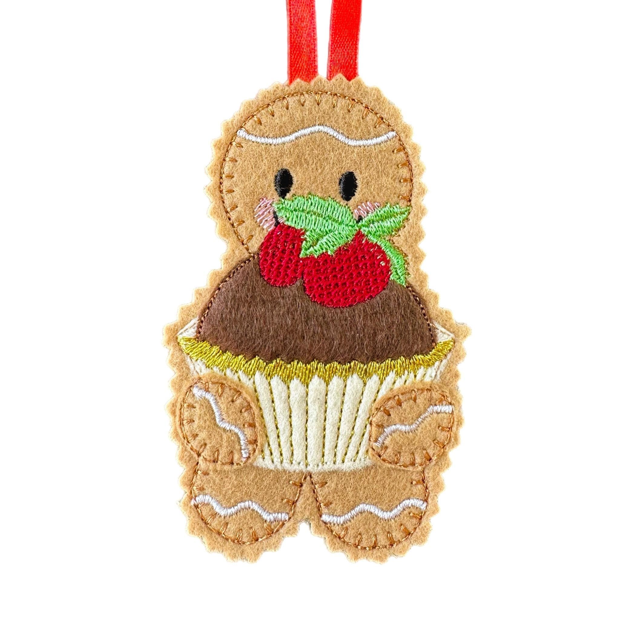 Chocolate Raspberry Cake Gingerbread Felt Decoration